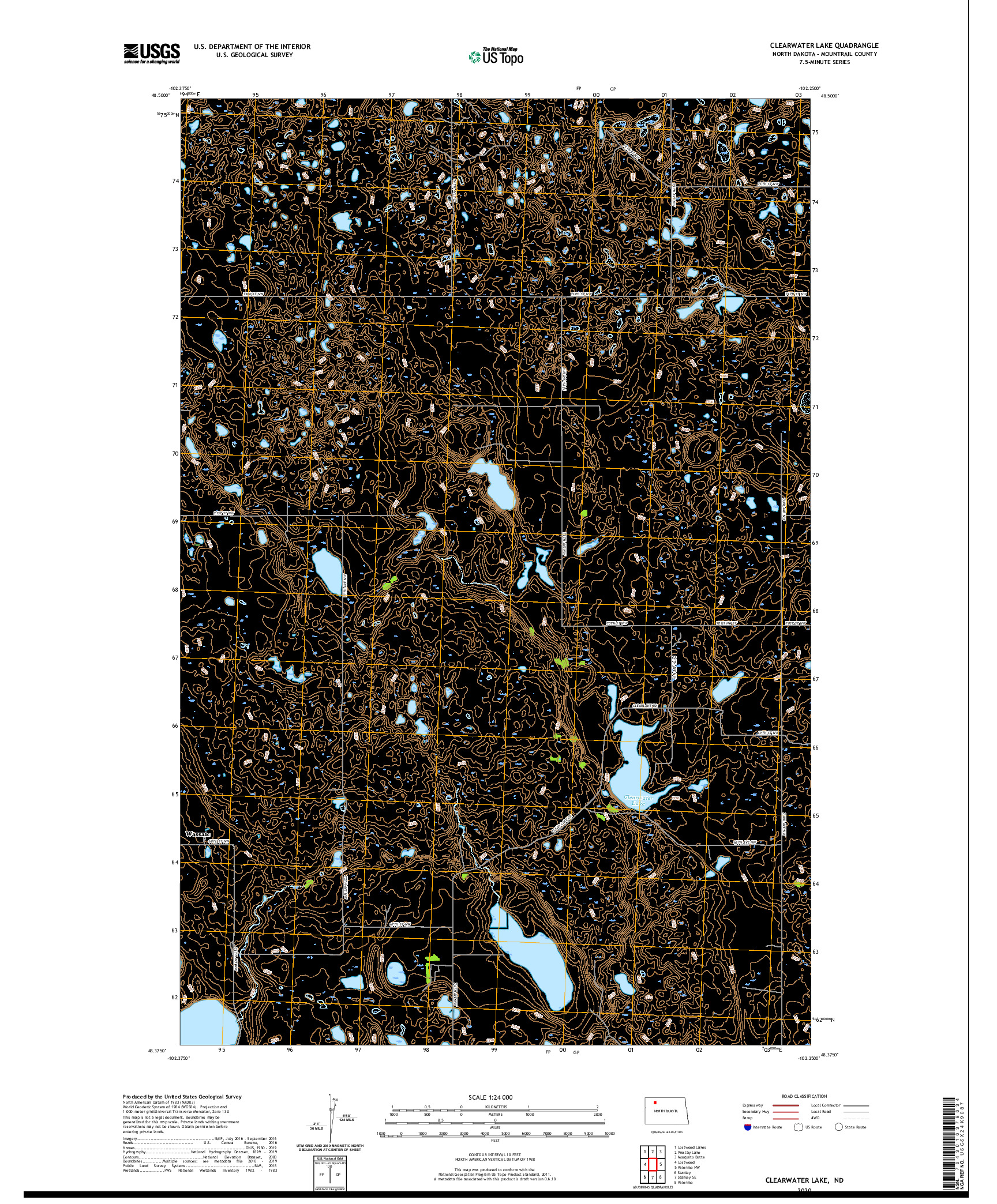 USGS US TOPO 7.5-MINUTE MAP FOR CLEARWATER LAKE, ND 2020