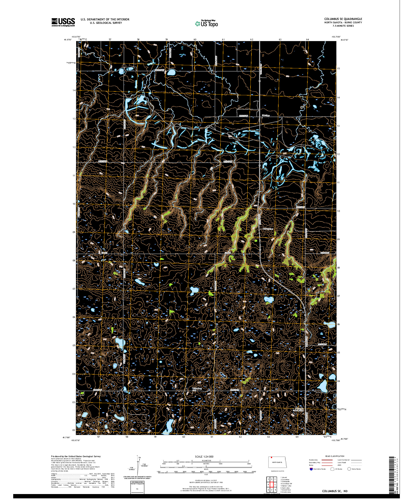 USGS US TOPO 7.5-MINUTE MAP FOR COLUMBUS SE, ND 2020