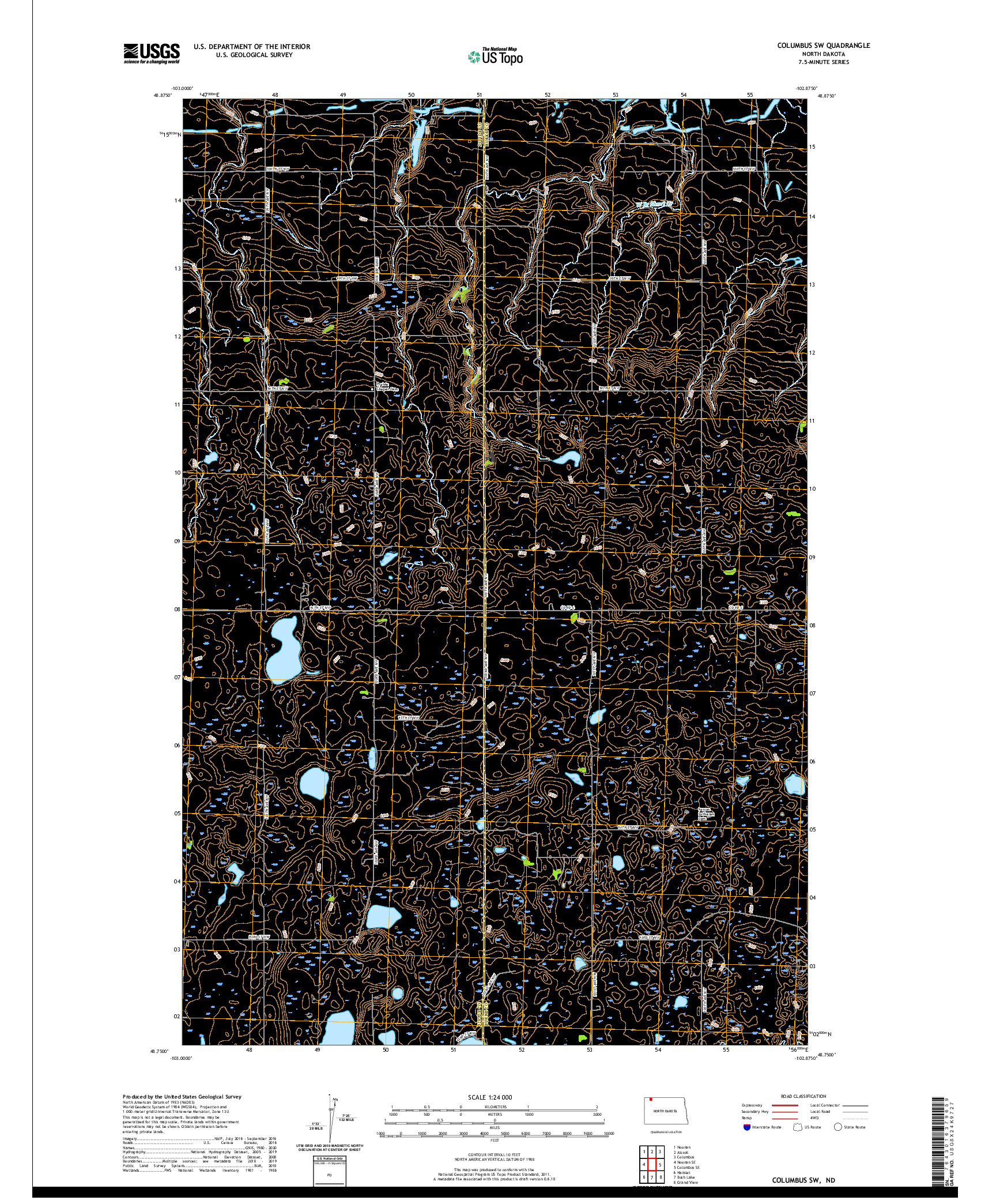 USGS US TOPO 7.5-MINUTE MAP FOR COLUMBUS SW, ND 2020
