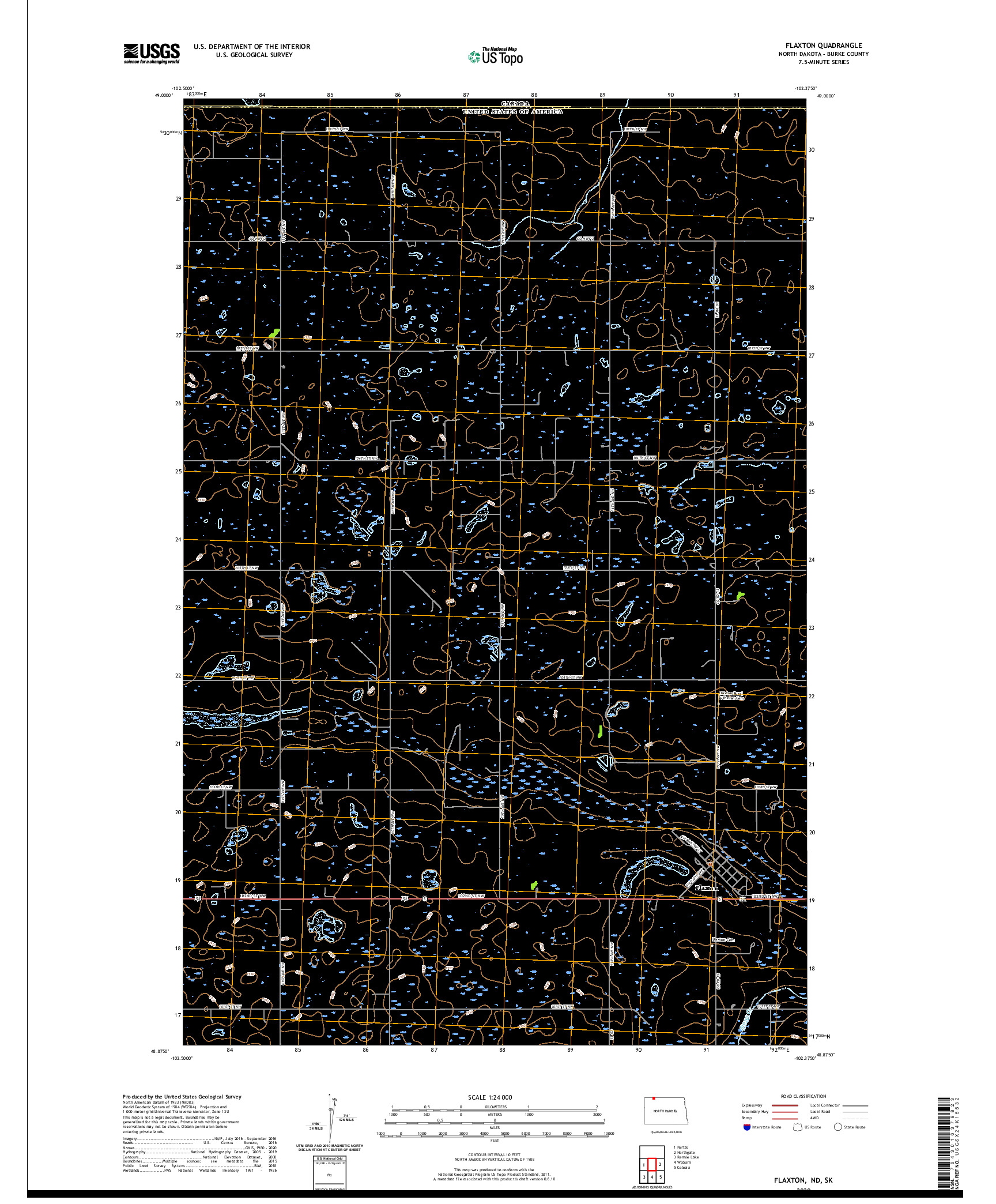 USGS US TOPO 7.5-MINUTE MAP FOR FLAXTON, ND,SK 2020