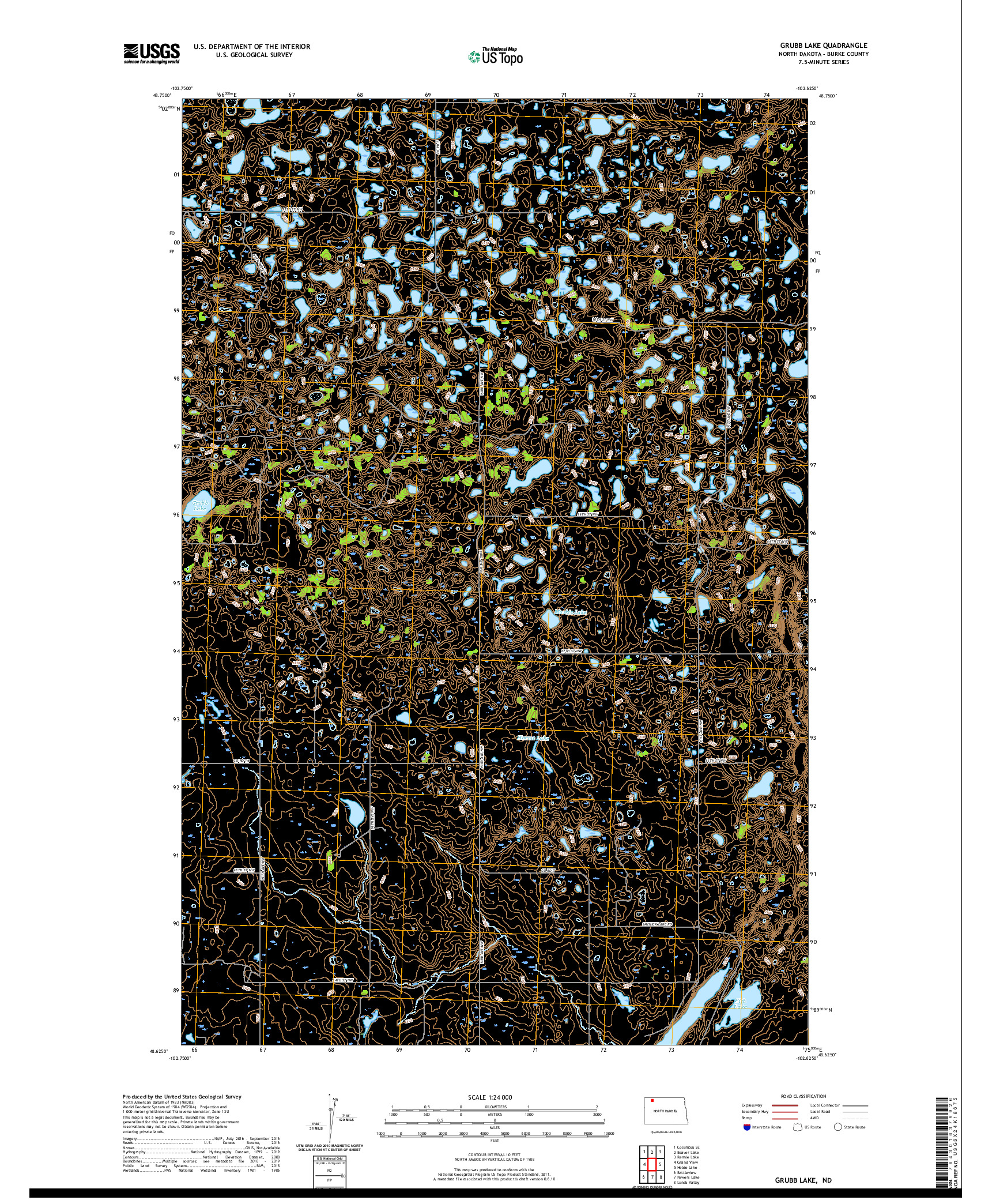 USGS US TOPO 7.5-MINUTE MAP FOR GRUBB LAKE, ND 2020