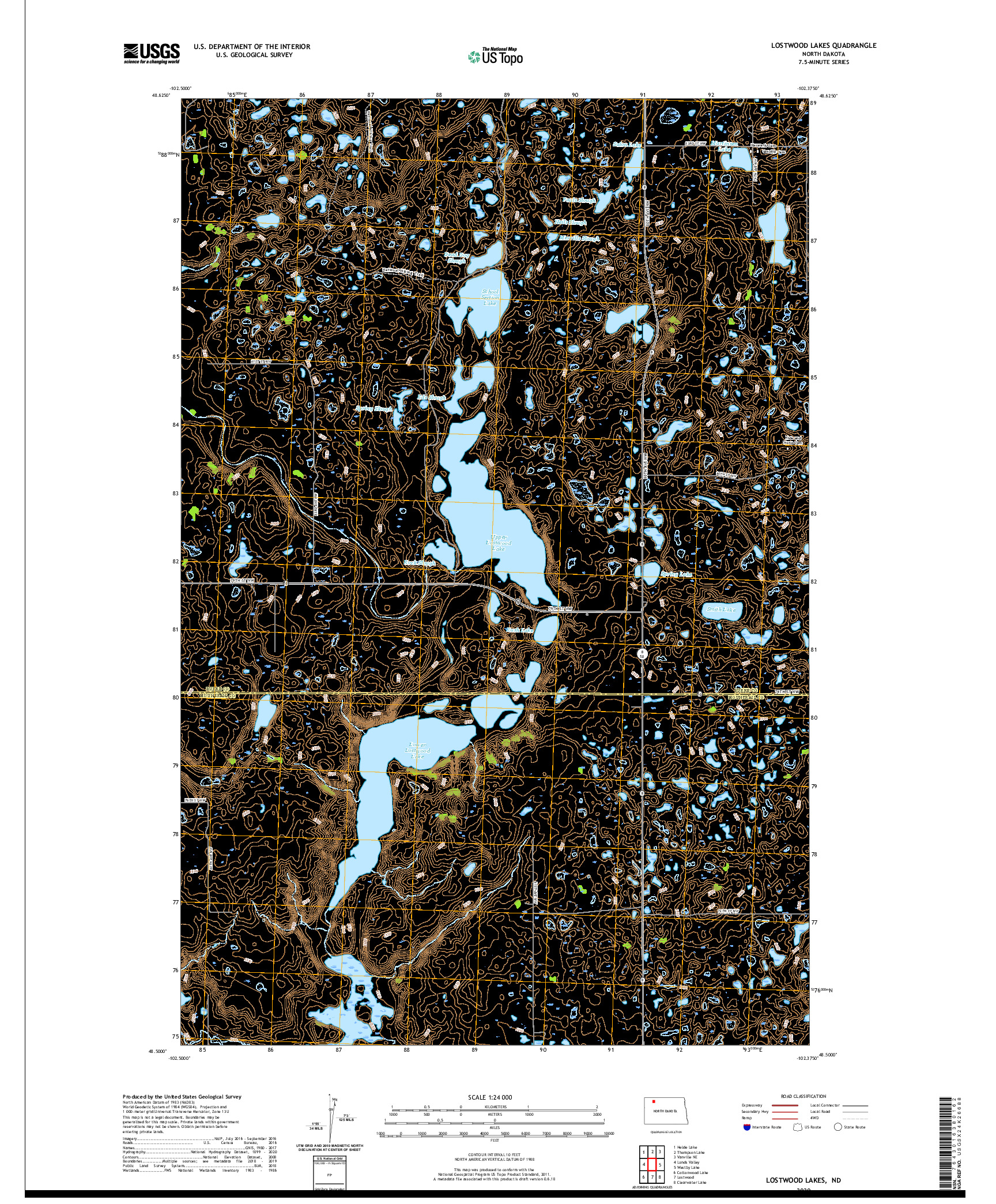 USGS US TOPO 7.5-MINUTE MAP FOR LOSTWOOD LAKES, ND 2020