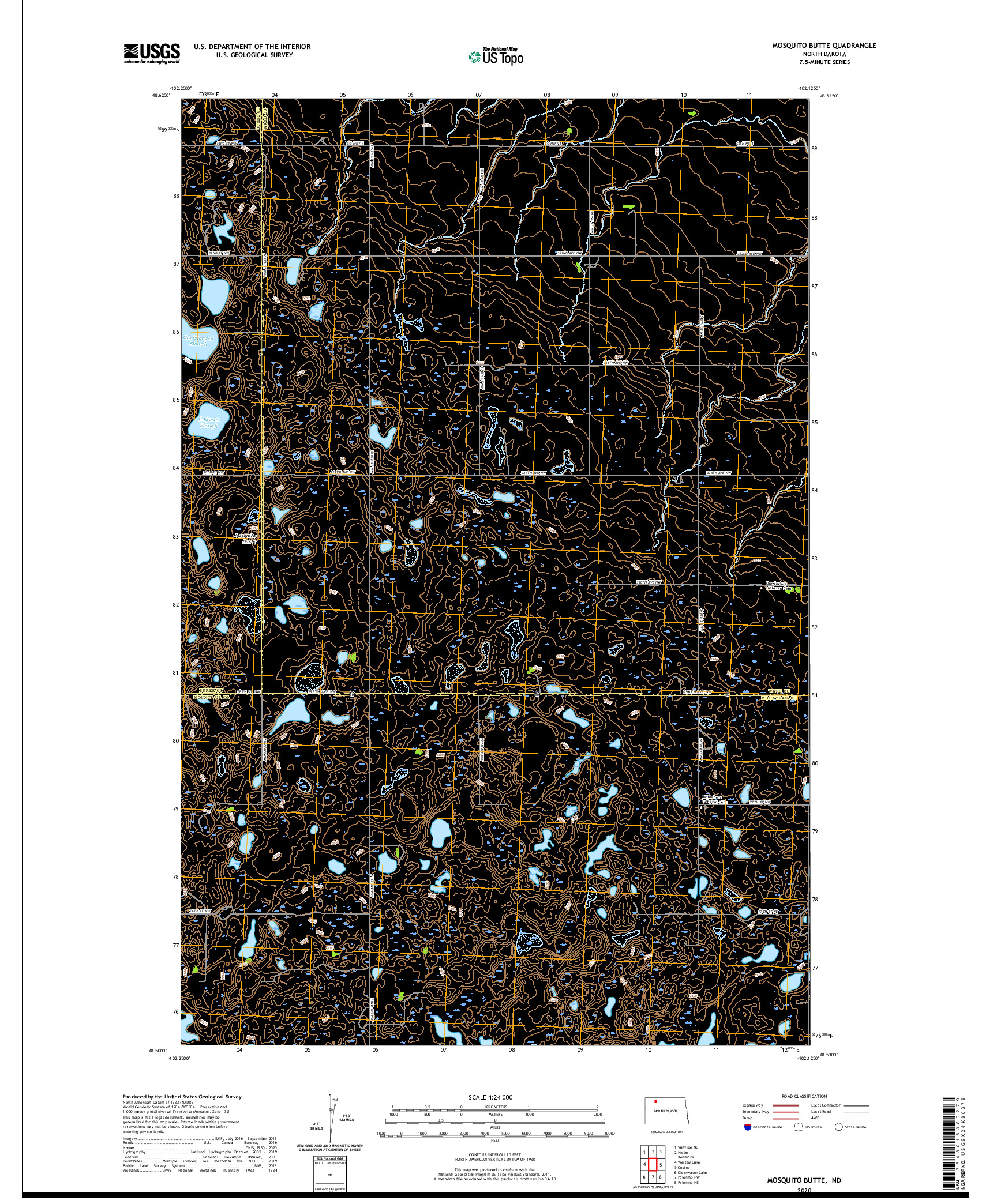 USGS US TOPO 7.5-MINUTE MAP FOR MOSQUITO BUTTE, ND 2020