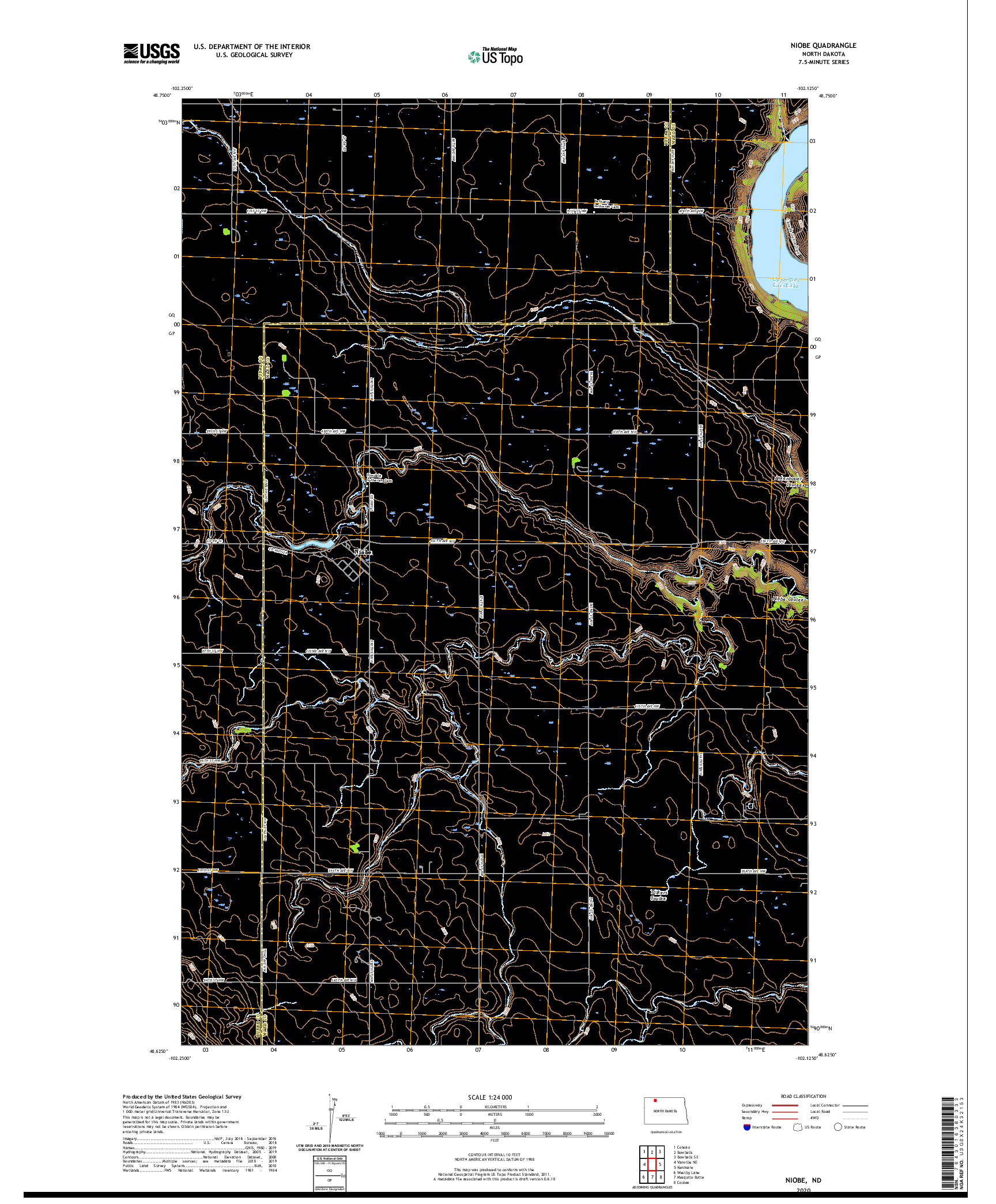 USGS US TOPO 7.5-MINUTE MAP FOR NIOBE, ND 2020
