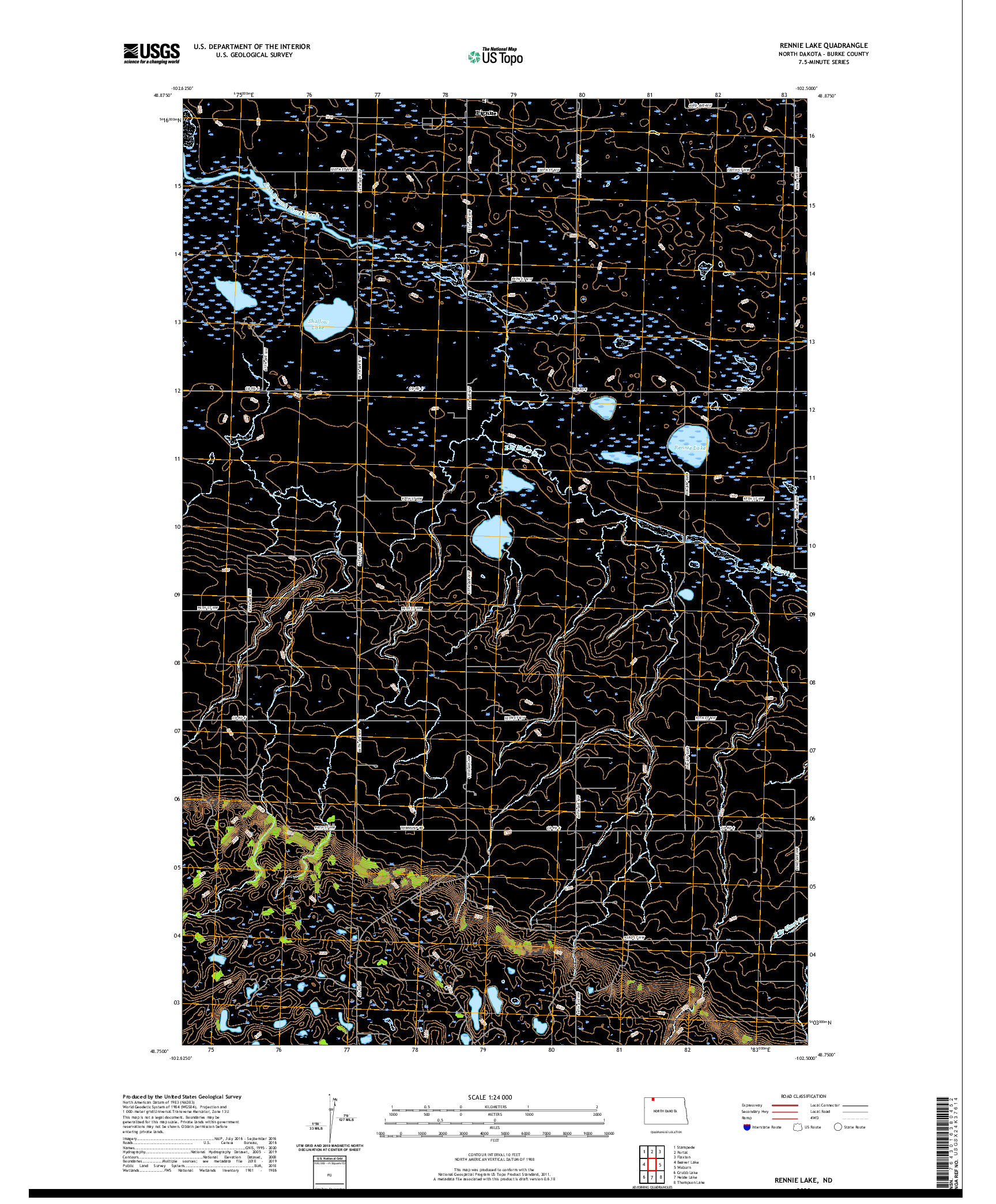 USGS US TOPO 7.5-MINUTE MAP FOR RENNIE LAKE, ND 2020