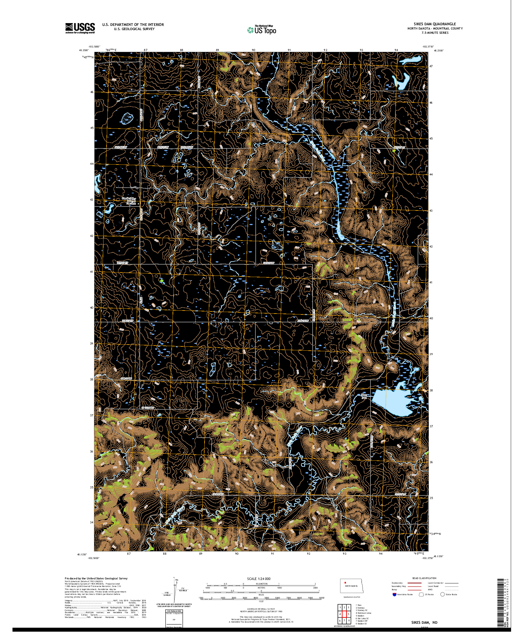 USGS US TOPO 7.5-MINUTE MAP FOR SIKES DAM, ND 2020