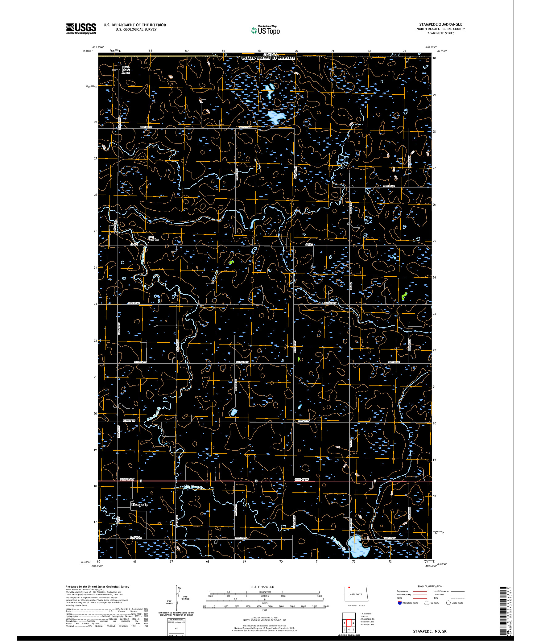 USGS US TOPO 7.5-MINUTE MAP FOR STAMPEDE, ND,SK 2020