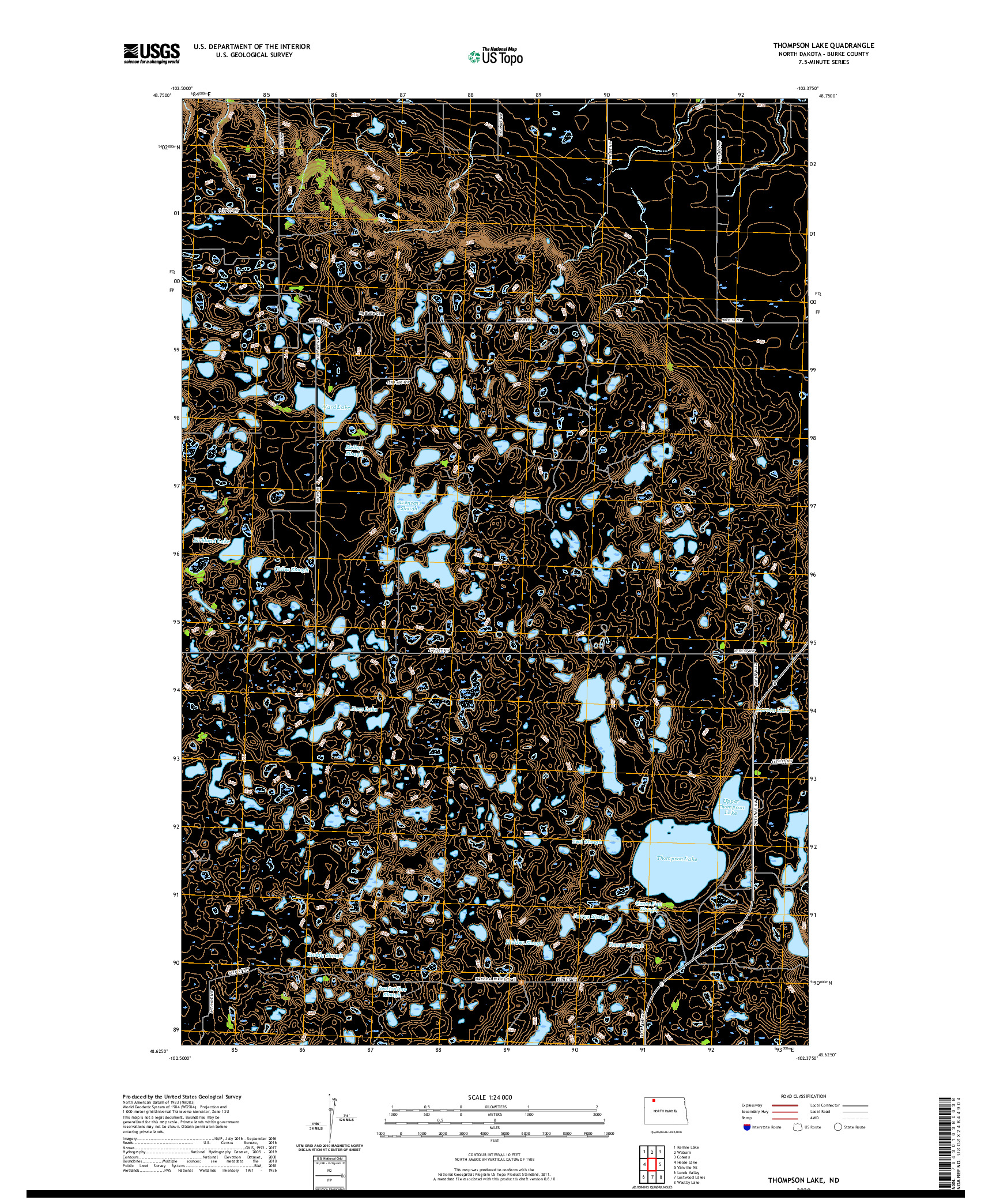 USGS US TOPO 7.5-MINUTE MAP FOR THOMPSON LAKE, ND 2020