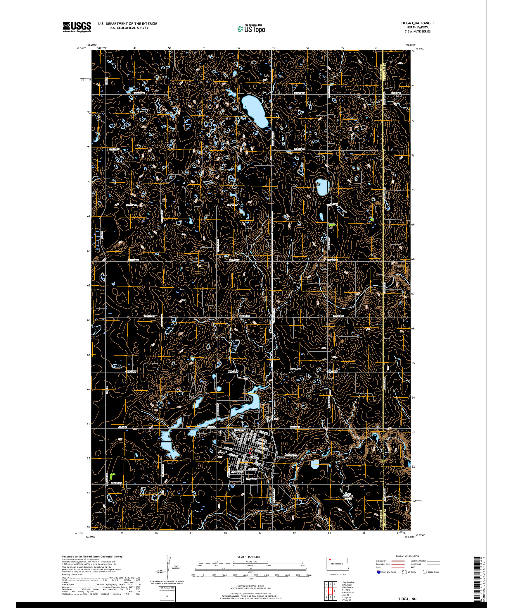 USGS US TOPO 7.5-MINUTE MAP FOR TIOGA, ND 2020