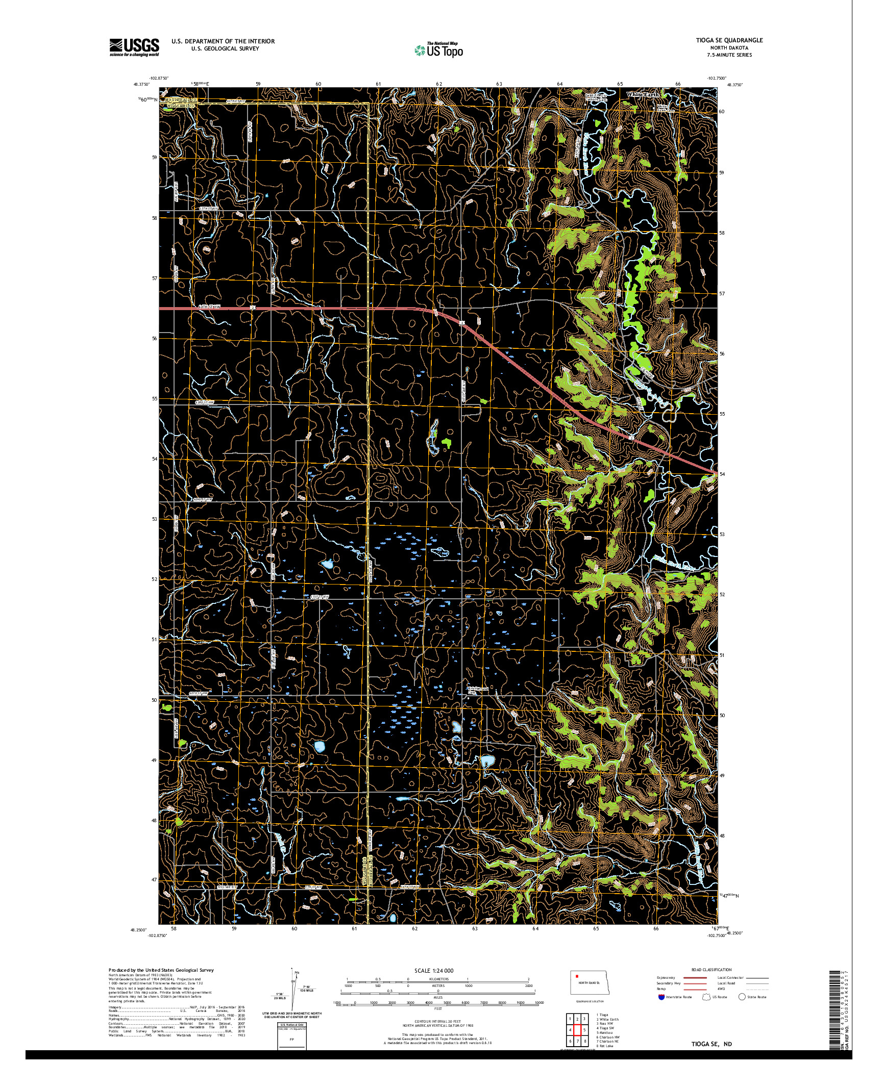 USGS US TOPO 7.5-MINUTE MAP FOR TIOGA SE, ND 2020