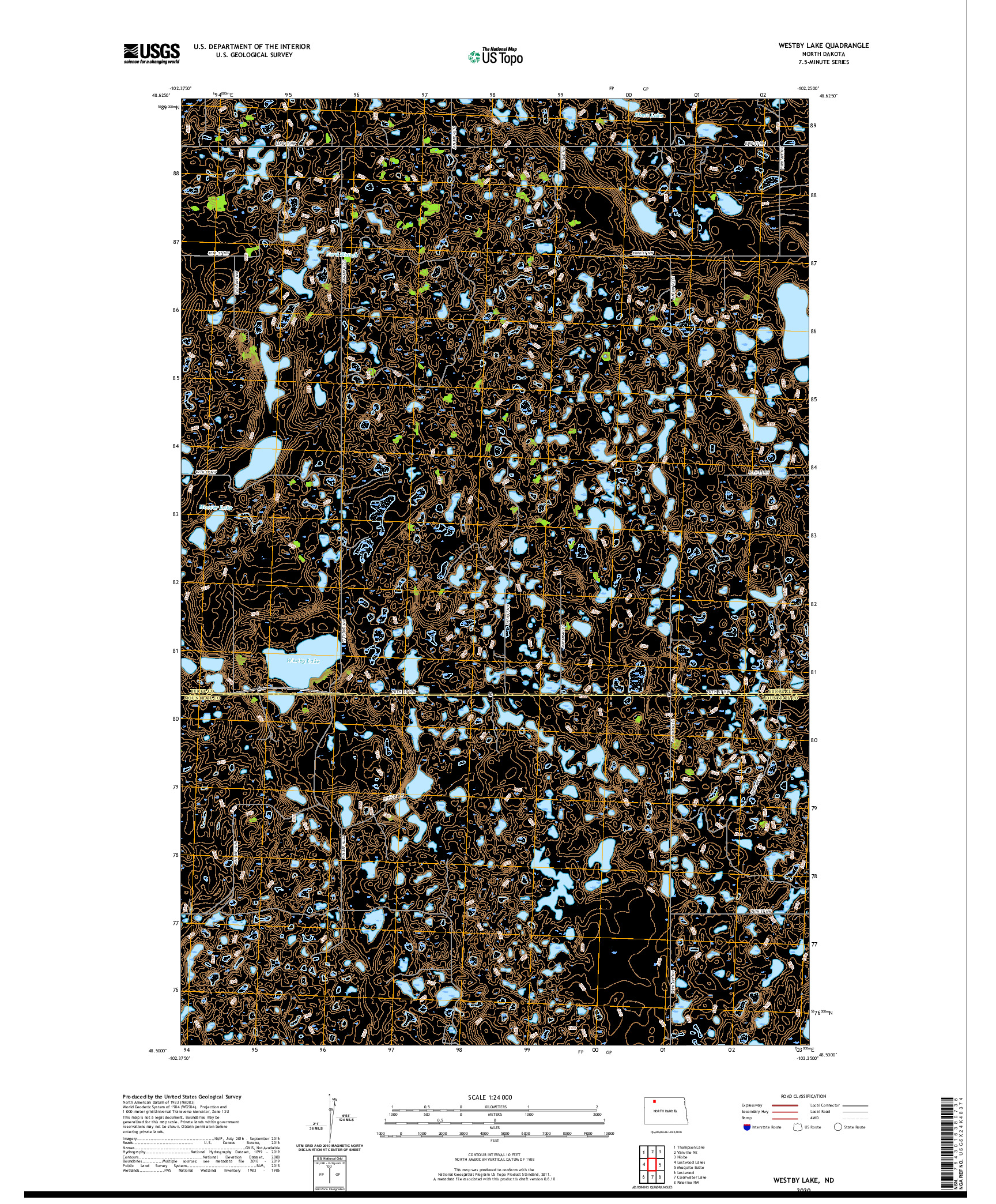 USGS US TOPO 7.5-MINUTE MAP FOR WESTBY LAKE, ND 2020