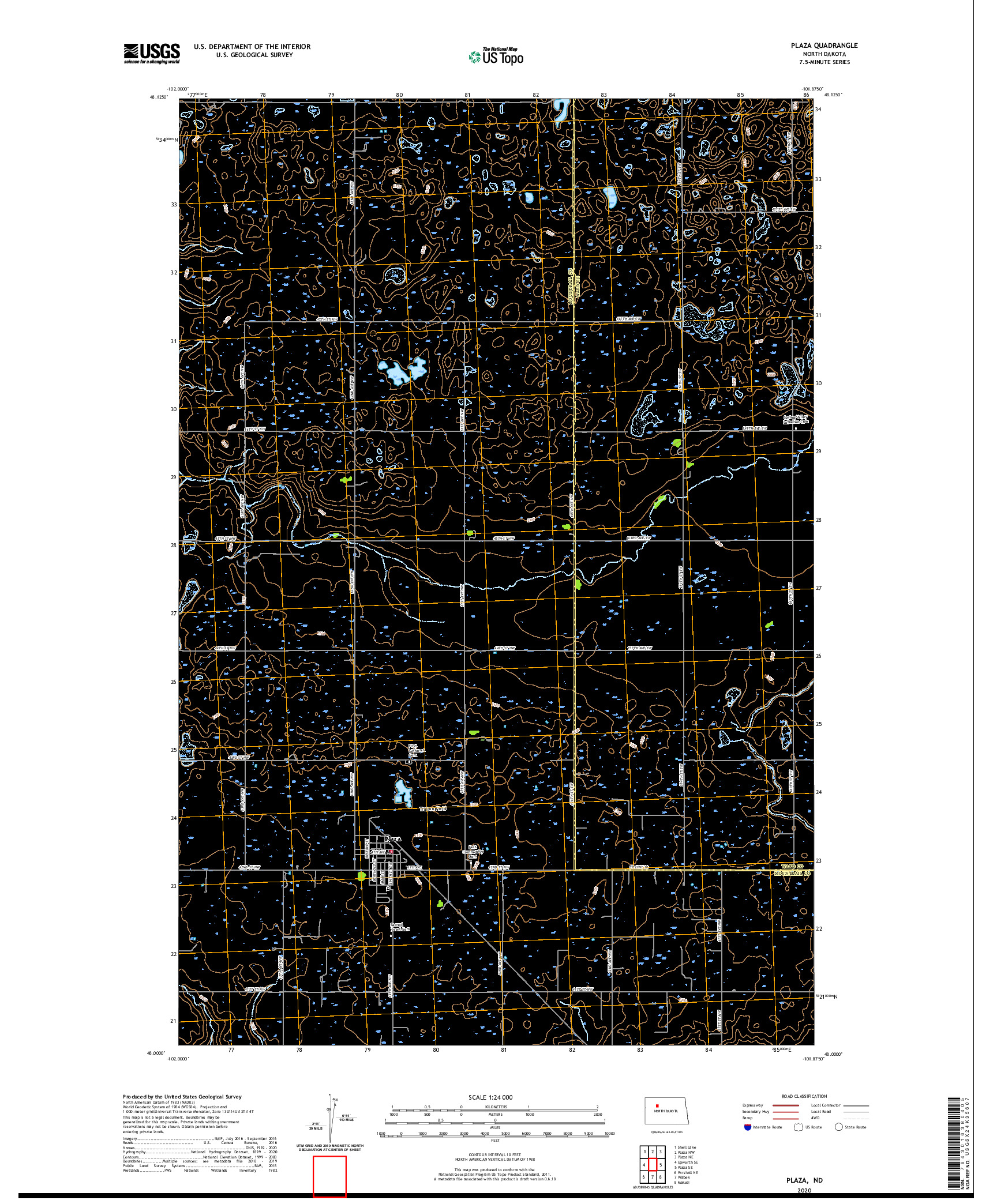 USGS US TOPO 7.5-MINUTE MAP FOR PLAZA, ND 2020