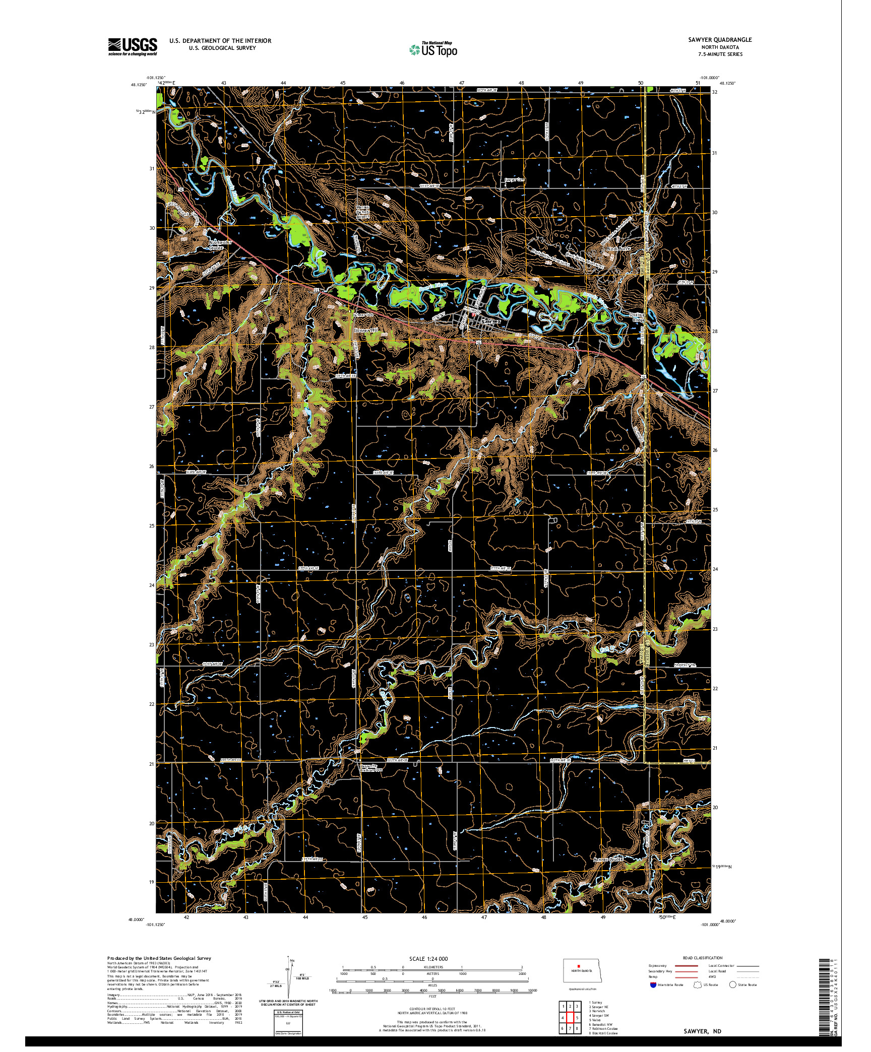USGS US TOPO 7.5-MINUTE MAP FOR SAWYER, ND 2020