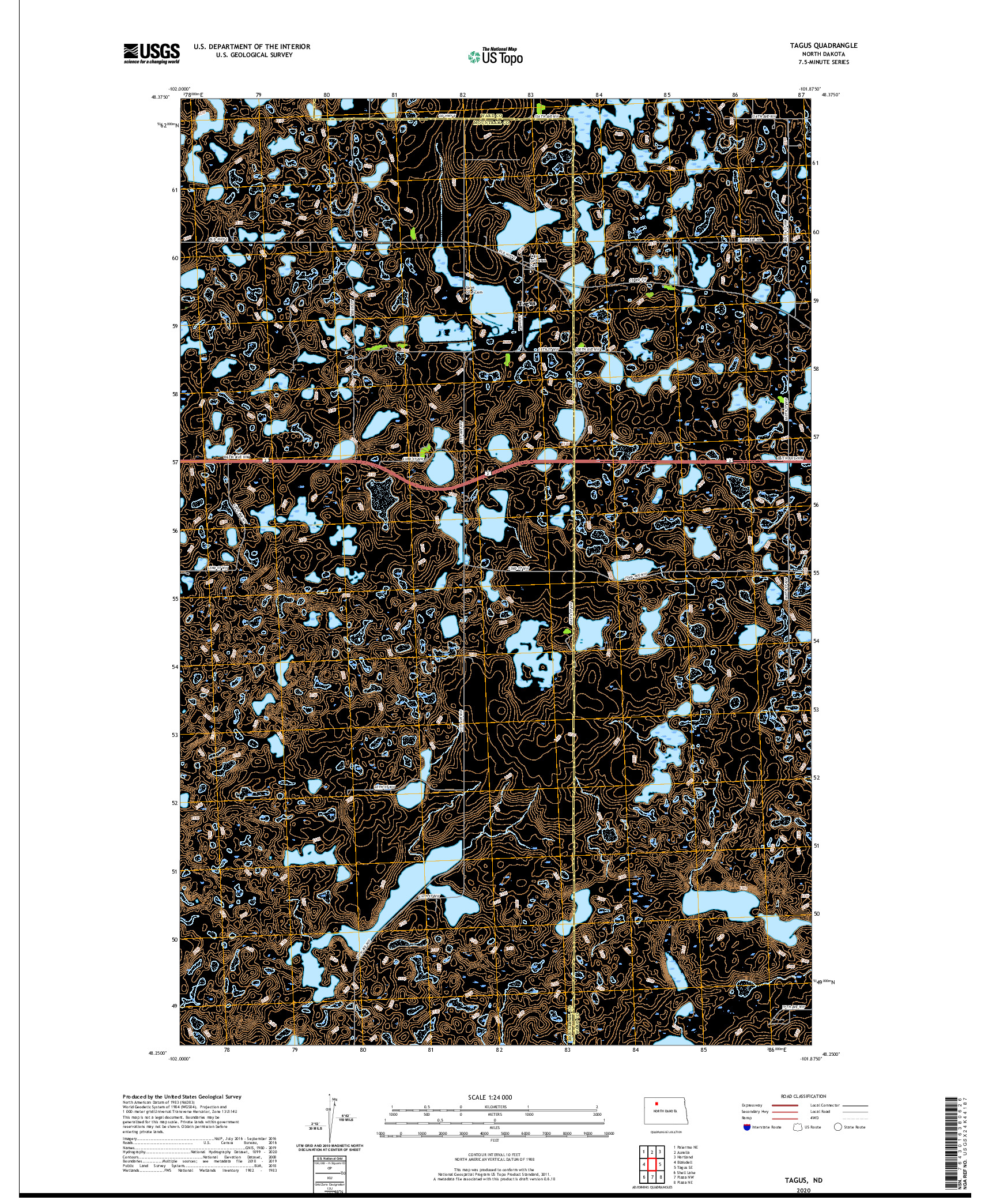 USGS US TOPO 7.5-MINUTE MAP FOR TAGUS, ND 2020