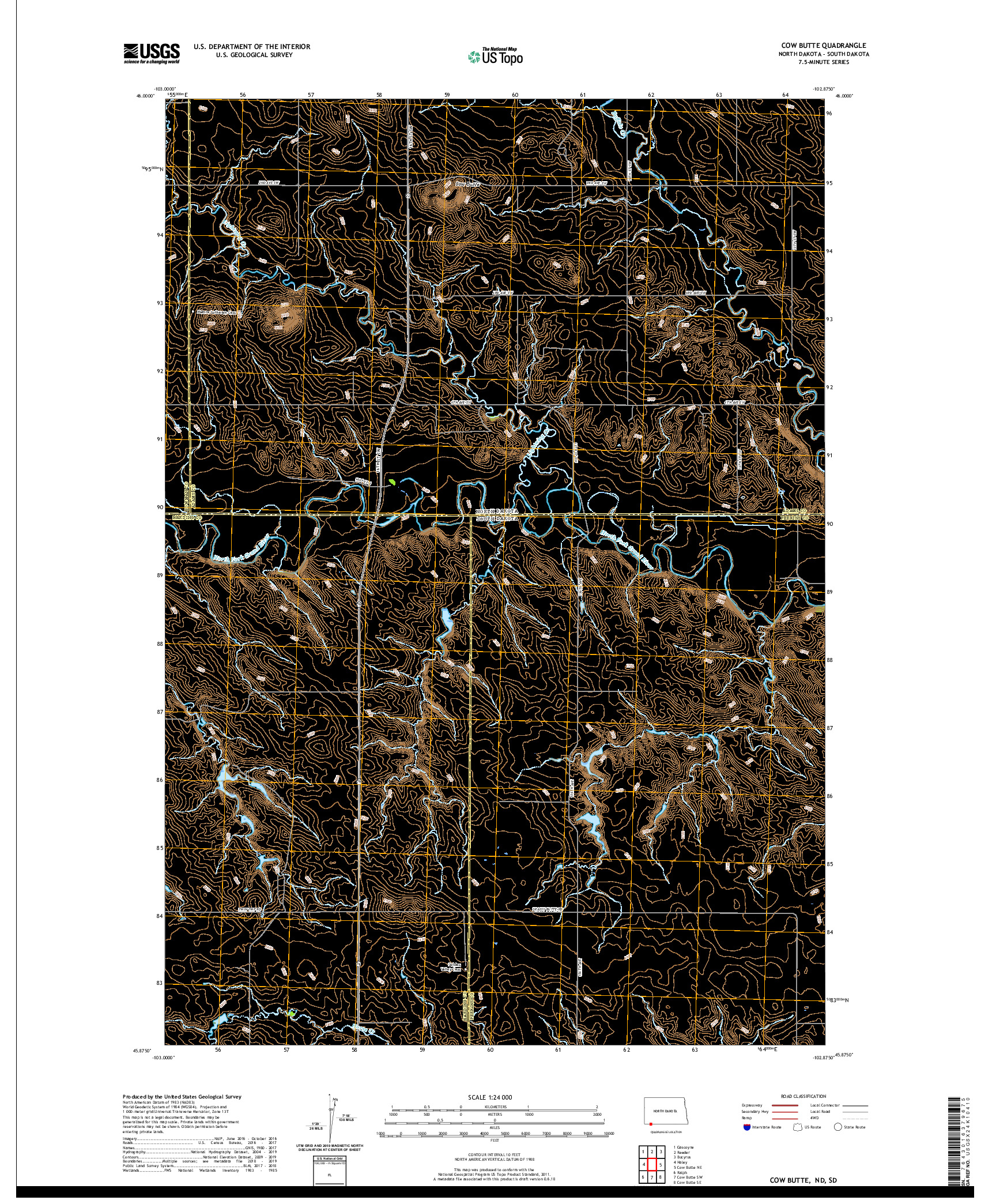 USGS US TOPO 7.5-MINUTE MAP FOR COW BUTTE, ND,SD 2020