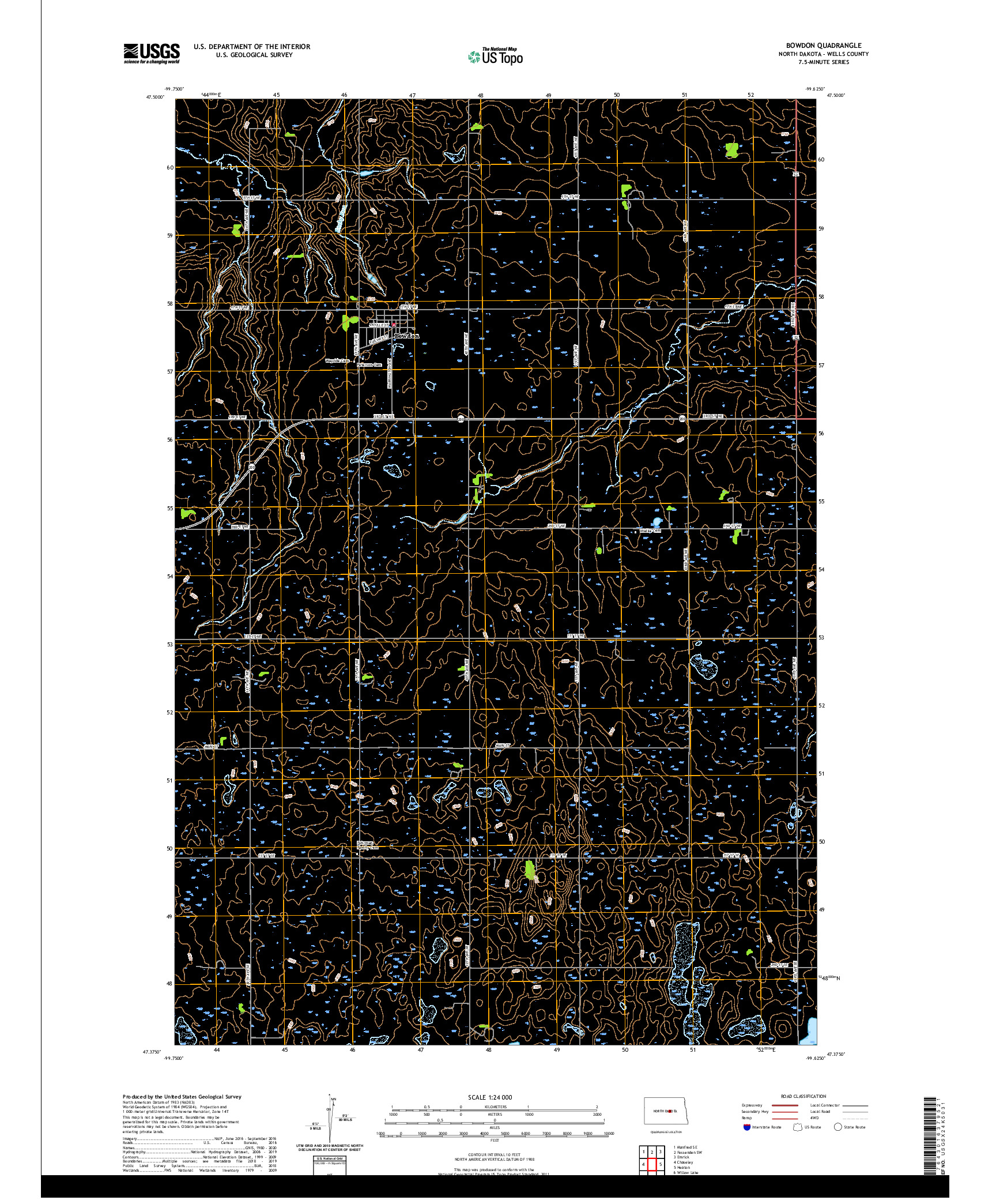 USGS US TOPO 7.5-MINUTE MAP FOR BOWDON, ND 2020