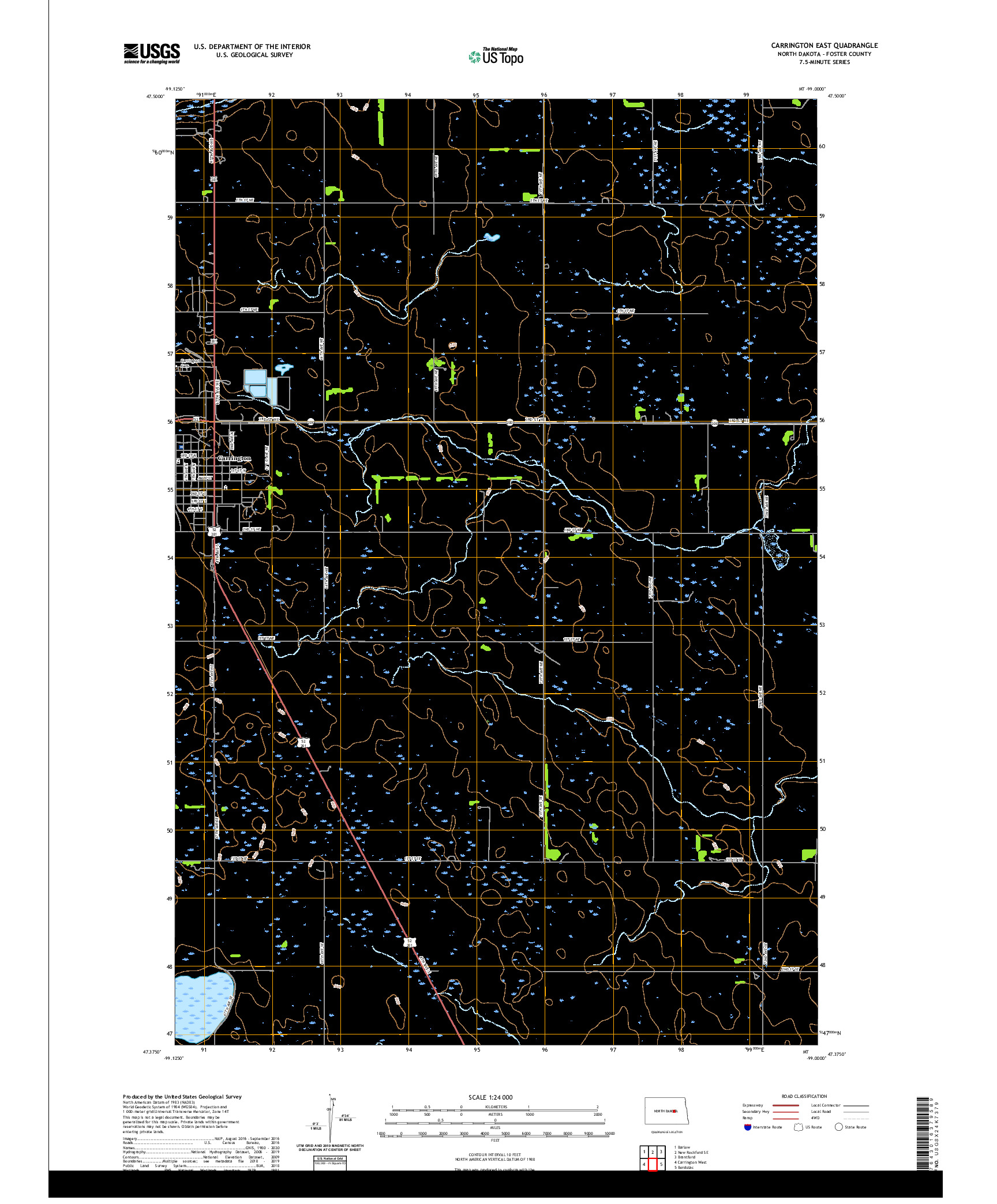 USGS US TOPO 7.5-MINUTE MAP FOR CARRINGTON EAST, ND 2020