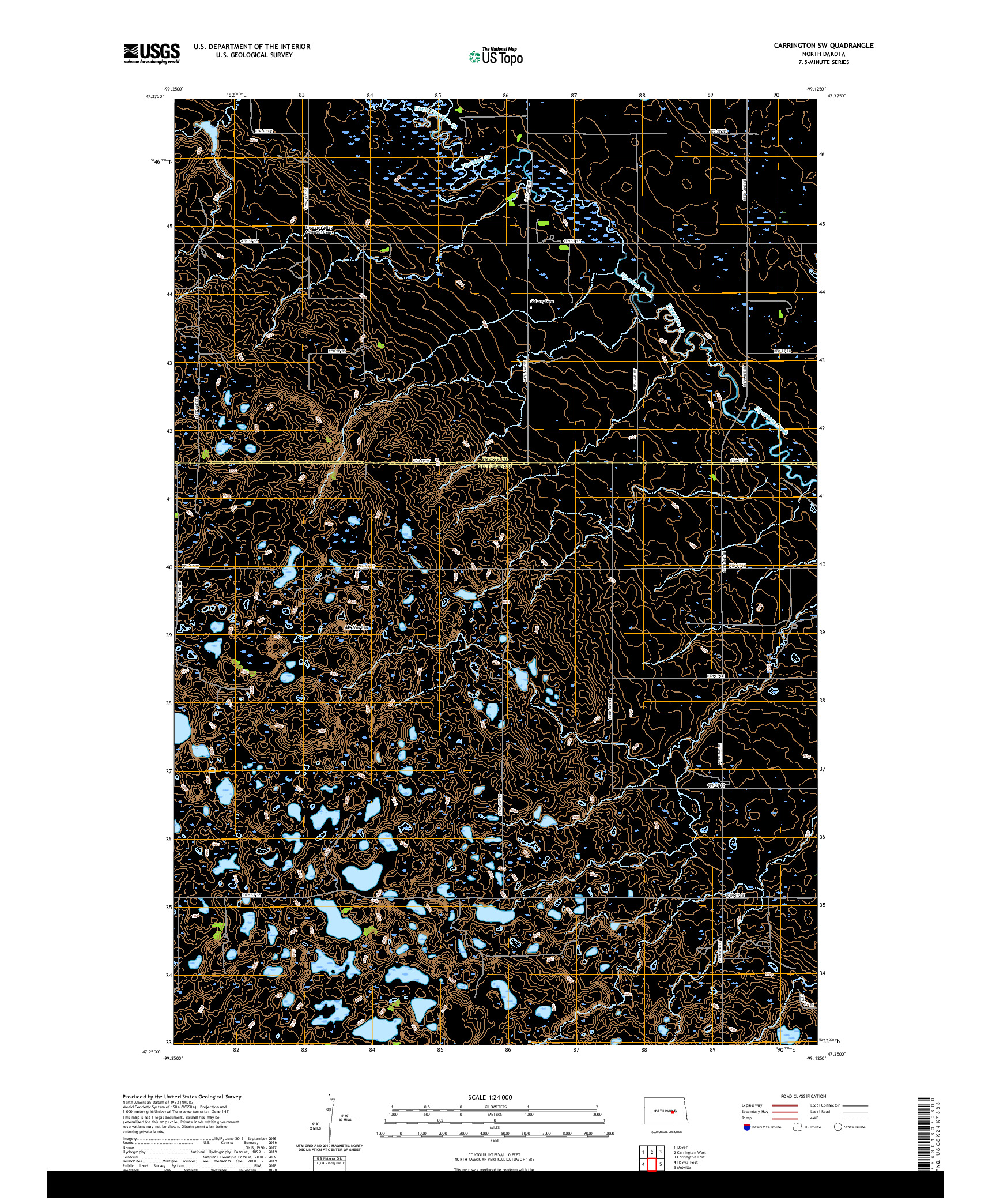 USGS US TOPO 7.5-MINUTE MAP FOR CARRINGTON SW, ND 2020