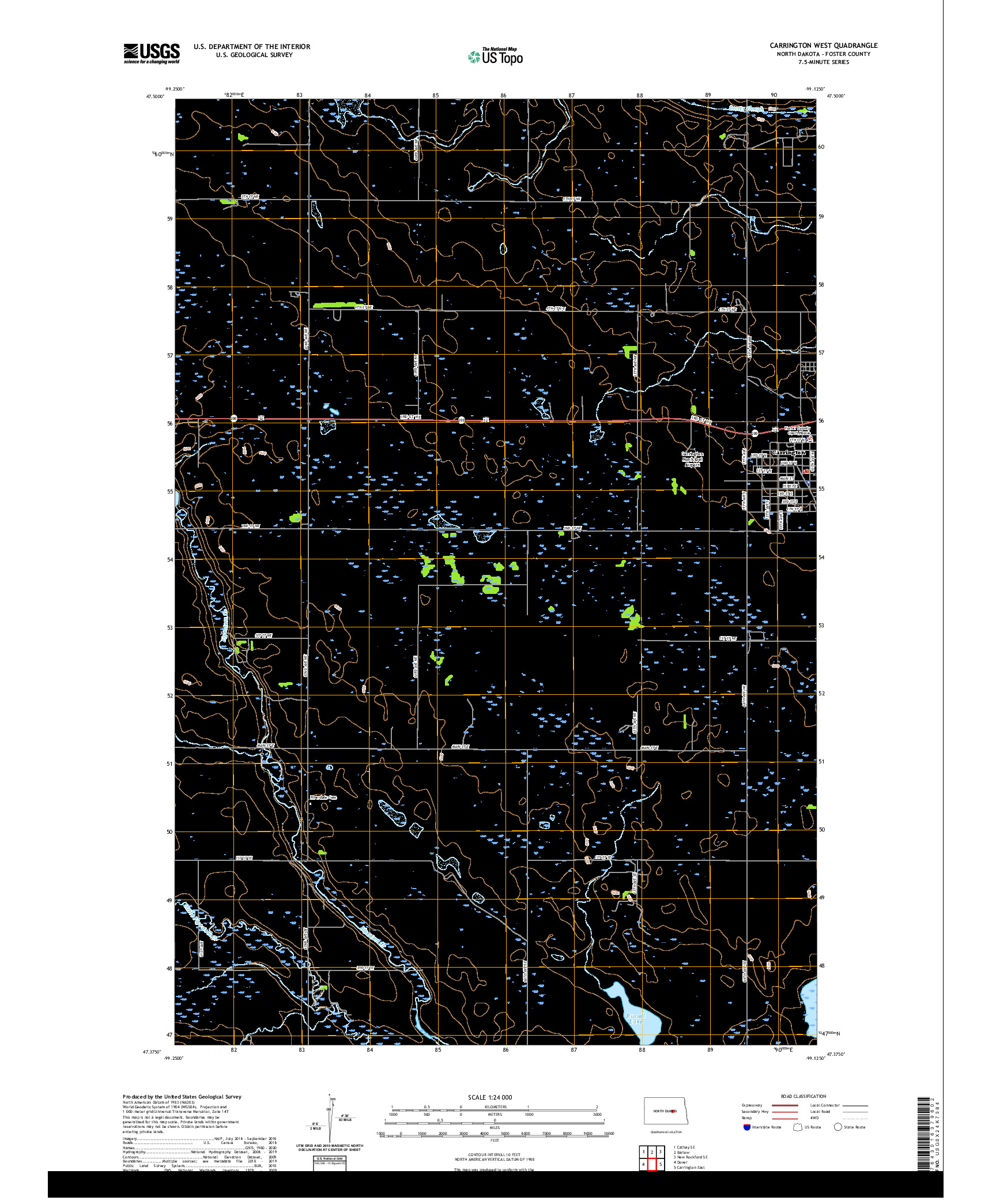 USGS US TOPO 7.5-MINUTE MAP FOR CARRINGTON WEST, ND 2020