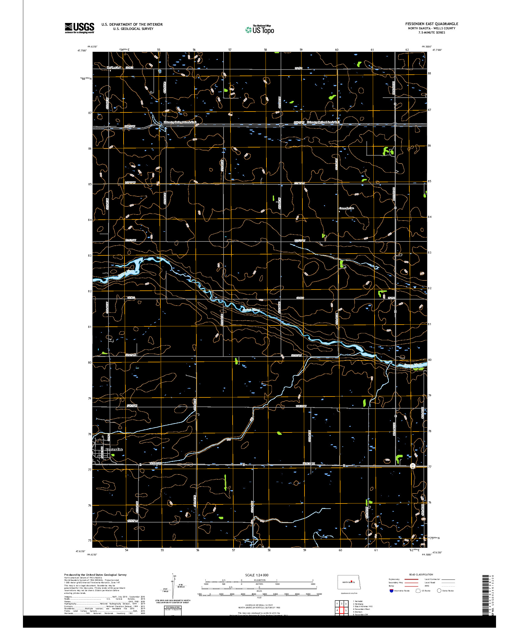 USGS US TOPO 7.5-MINUTE MAP FOR FESSENDEN EAST, ND 2020
