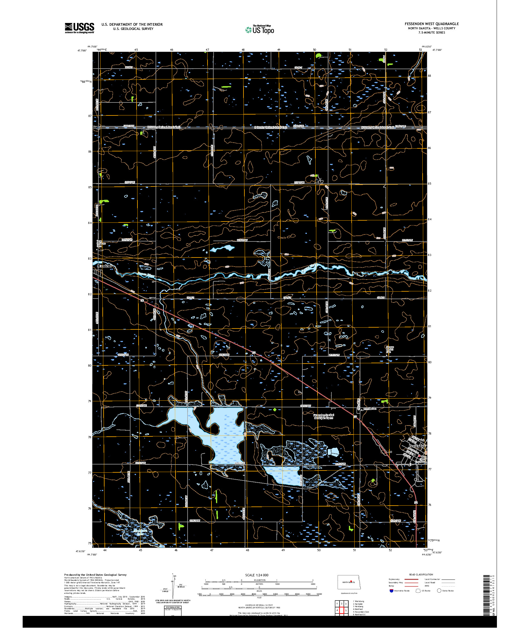 USGS US TOPO 7.5-MINUTE MAP FOR FESSENDEN WEST, ND 2020