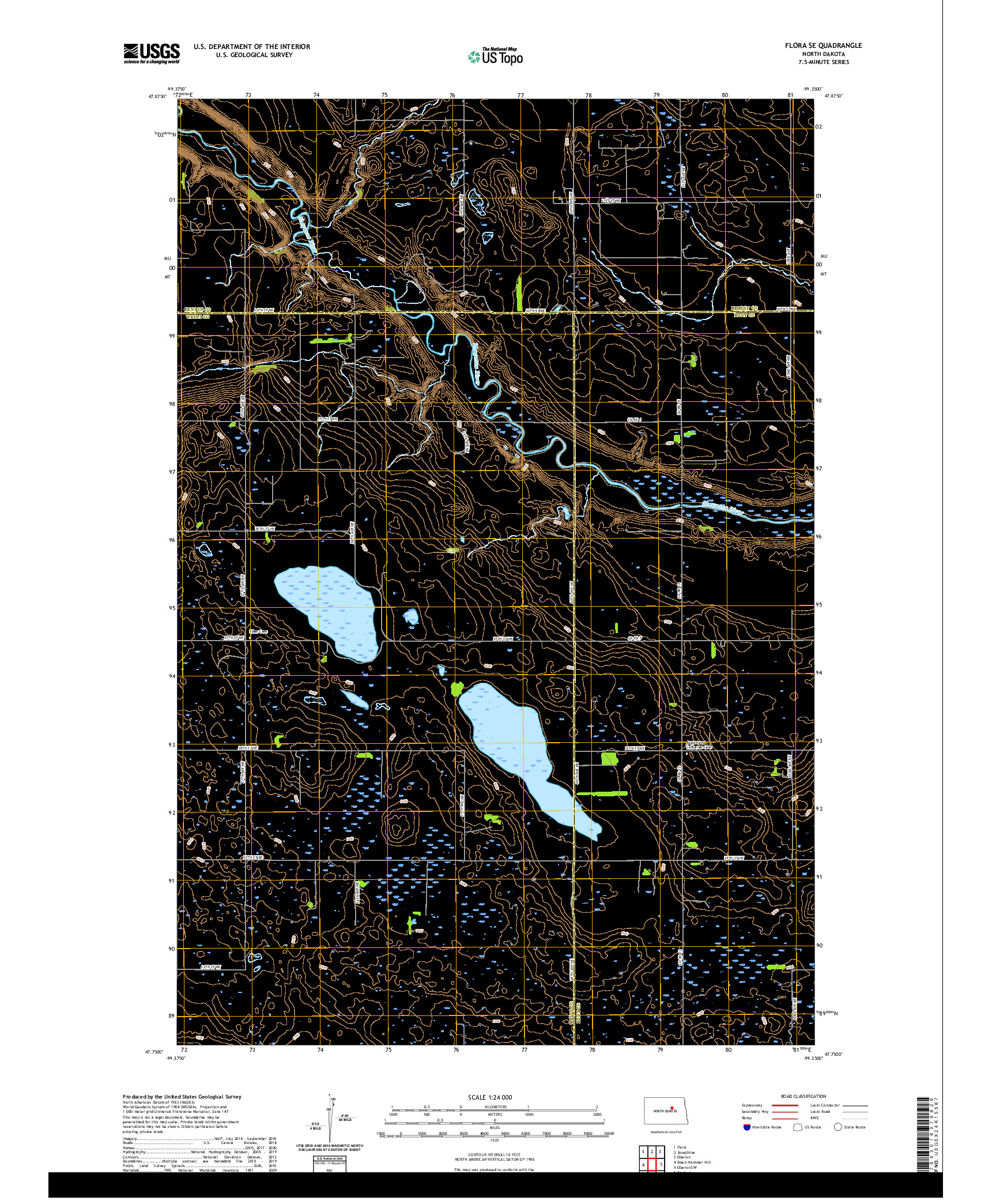 USGS US TOPO 7.5-MINUTE MAP FOR FLORA SE, ND 2020