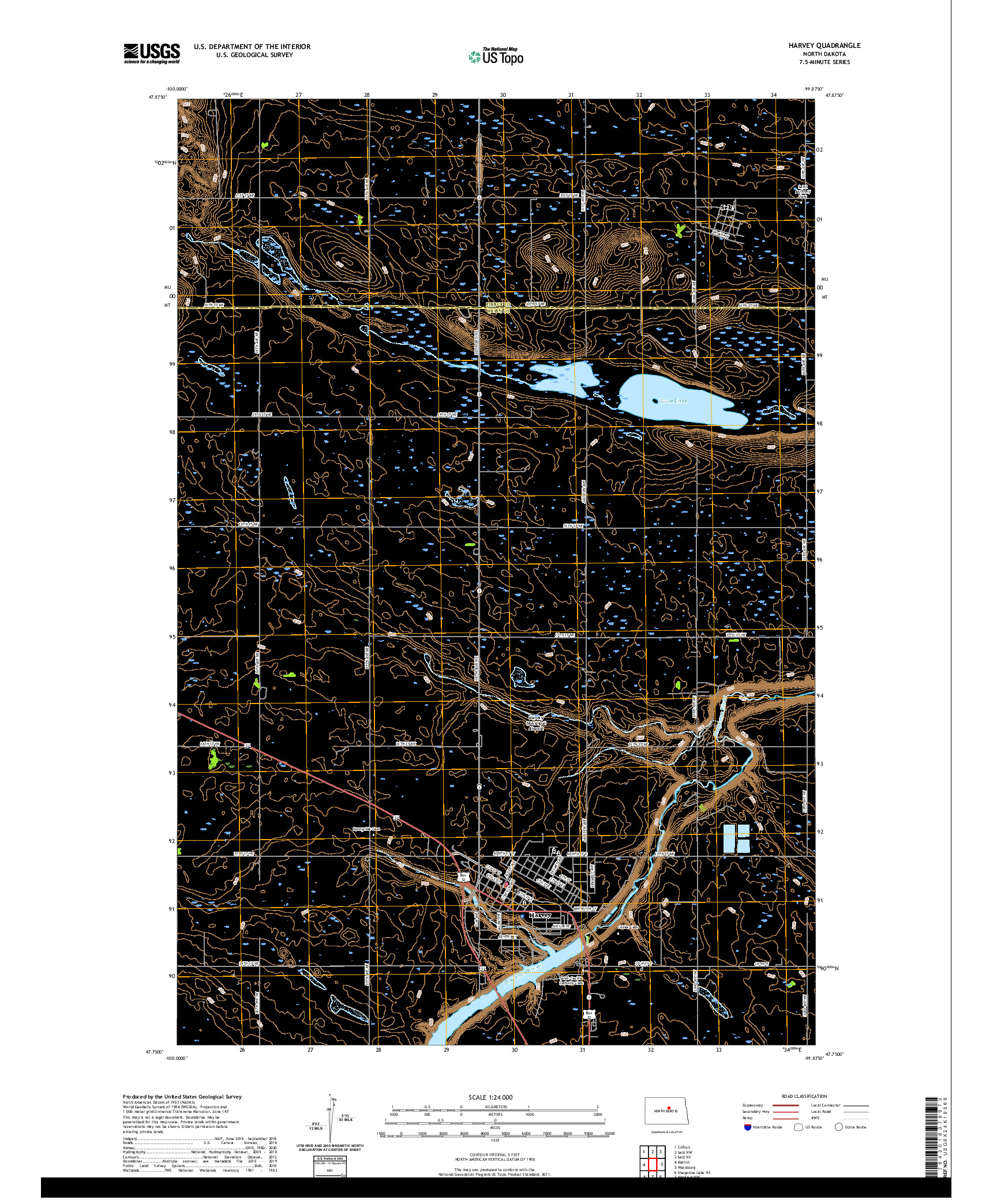 USGS US TOPO 7.5-MINUTE MAP FOR HARVEY, ND 2020