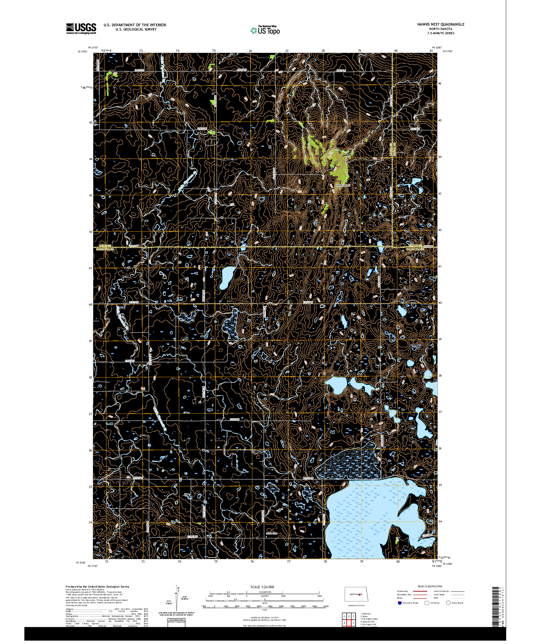 USGS US TOPO 7.5-MINUTE MAP FOR HAWKS NEST, ND 2020