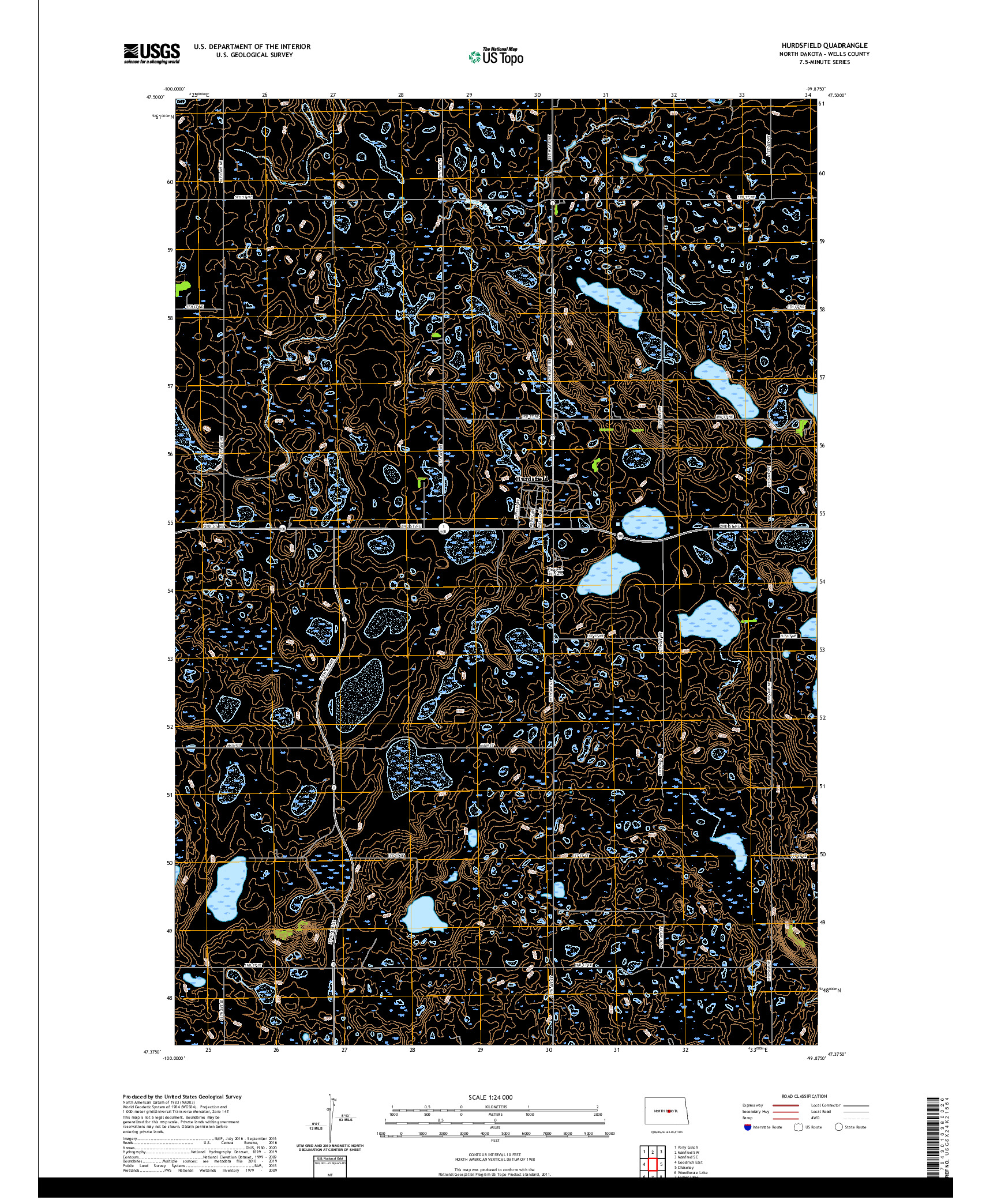 USGS US TOPO 7.5-MINUTE MAP FOR HURDSFIELD, ND 2020