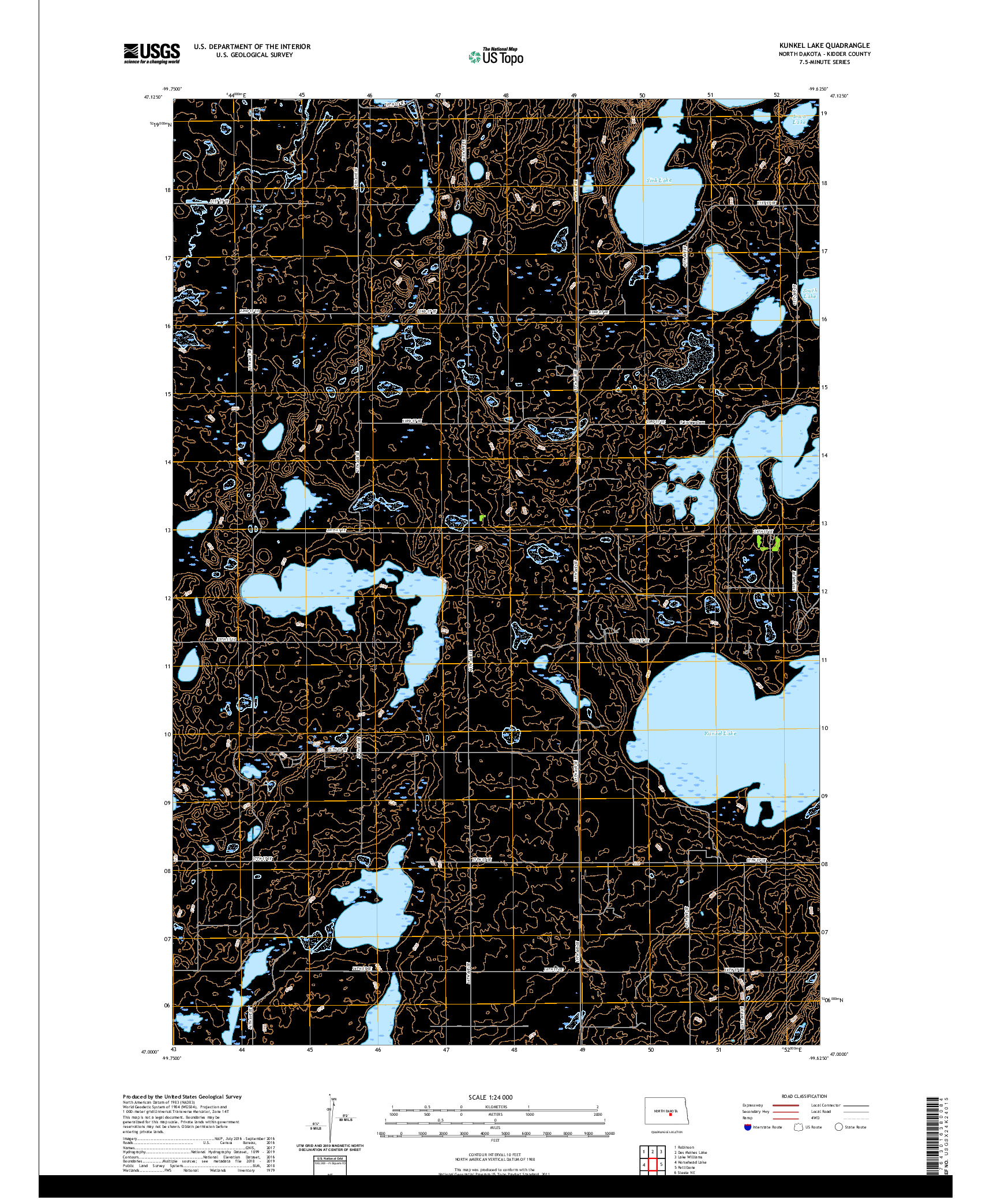 USGS US TOPO 7.5-MINUTE MAP FOR KUNKEL LAKE, ND 2020