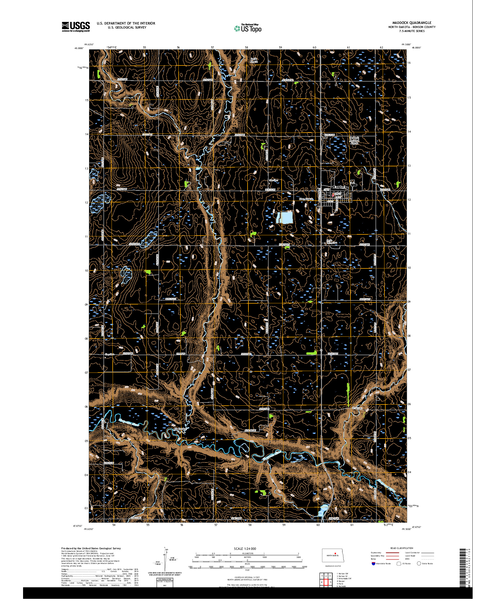 USGS US TOPO 7.5-MINUTE MAP FOR MADDOCK, ND 2020