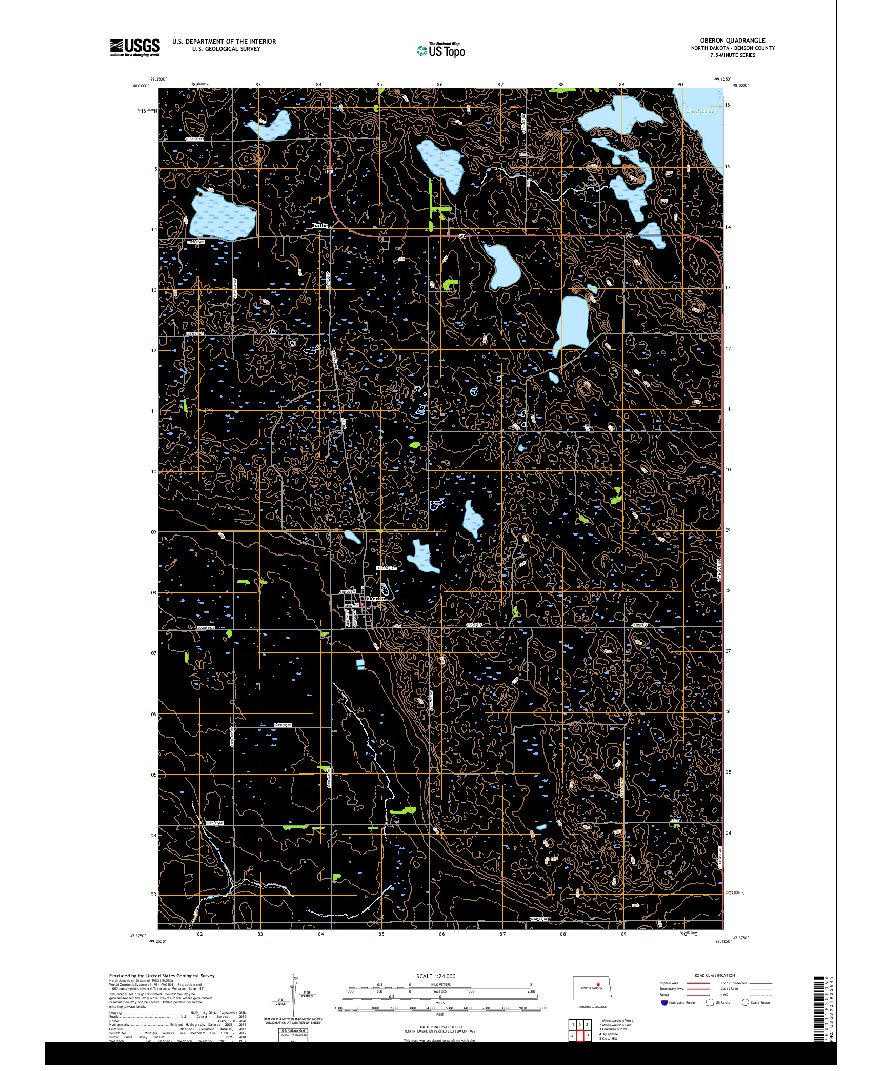 USGS US TOPO 7.5-MINUTE MAP FOR OBERON, ND 2020