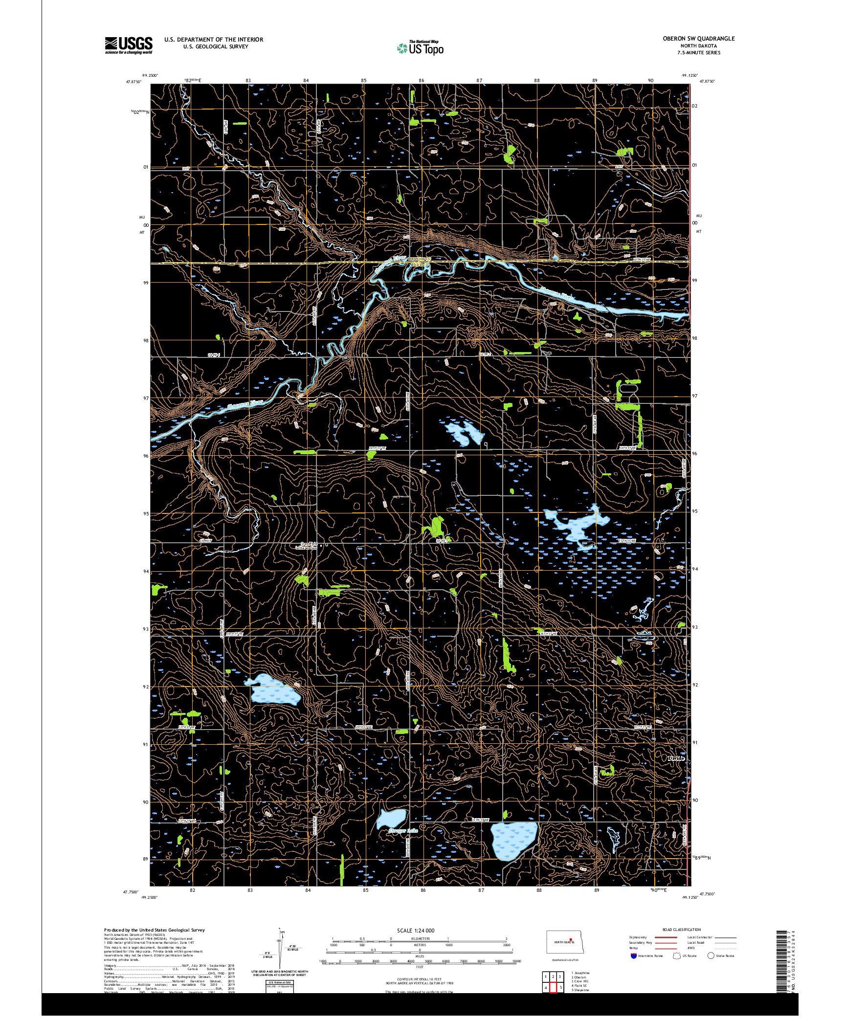 USGS US TOPO 7.5-MINUTE MAP FOR OBERON SW, ND 2020