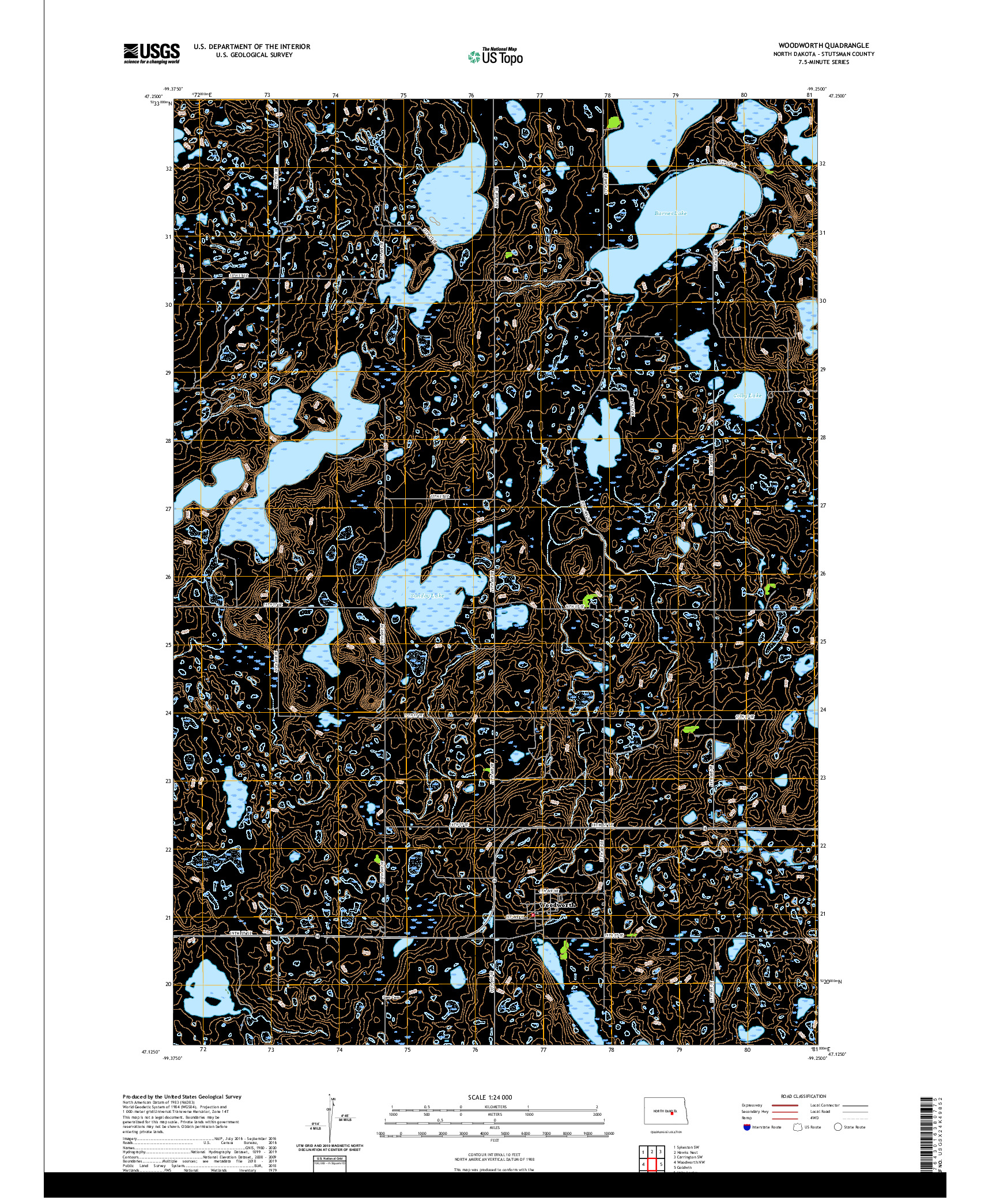 USGS US TOPO 7.5-MINUTE MAP FOR WOODWORTH, ND 2020