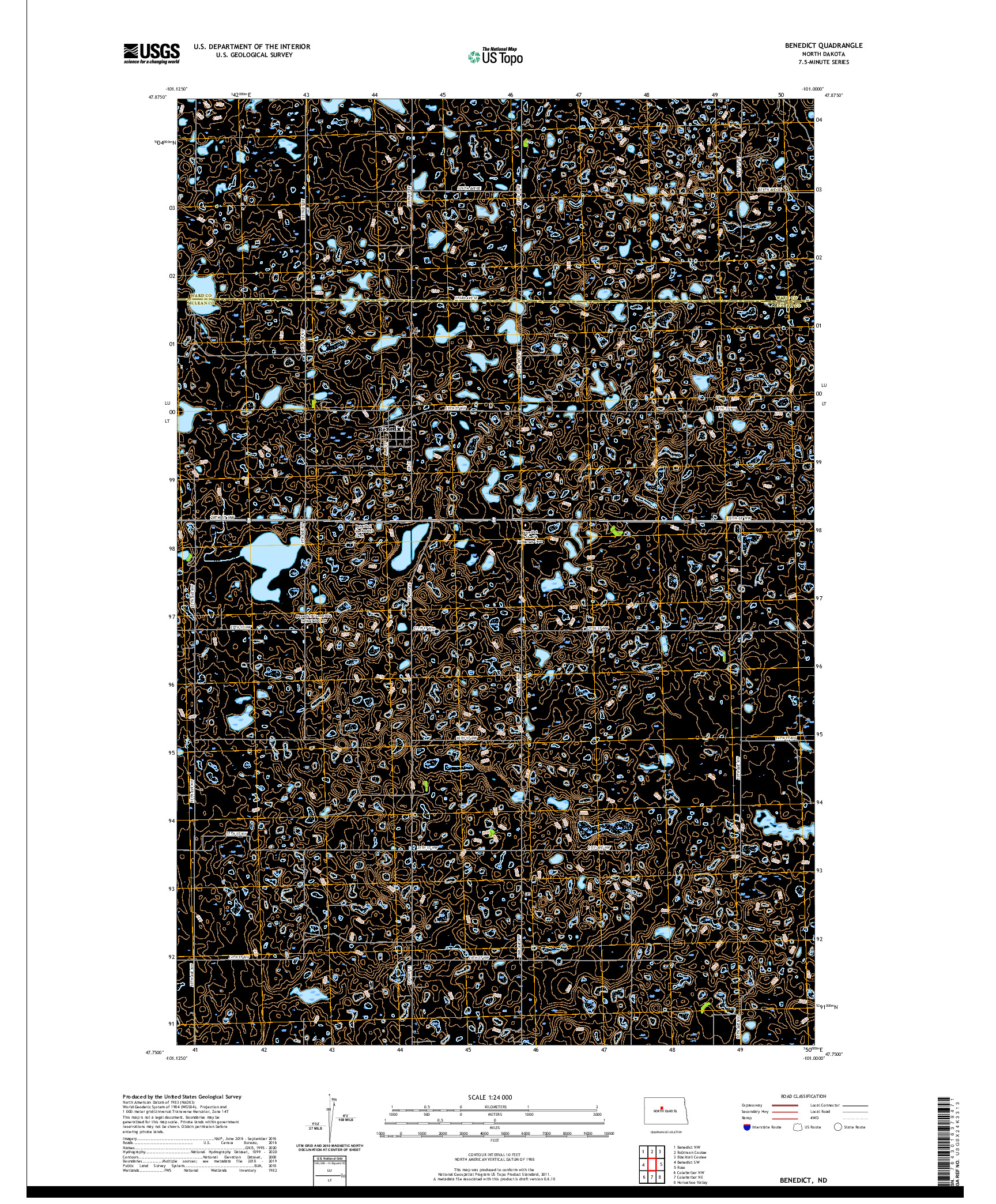 USGS US TOPO 7.5-MINUTE MAP FOR BENEDICT, ND 2020