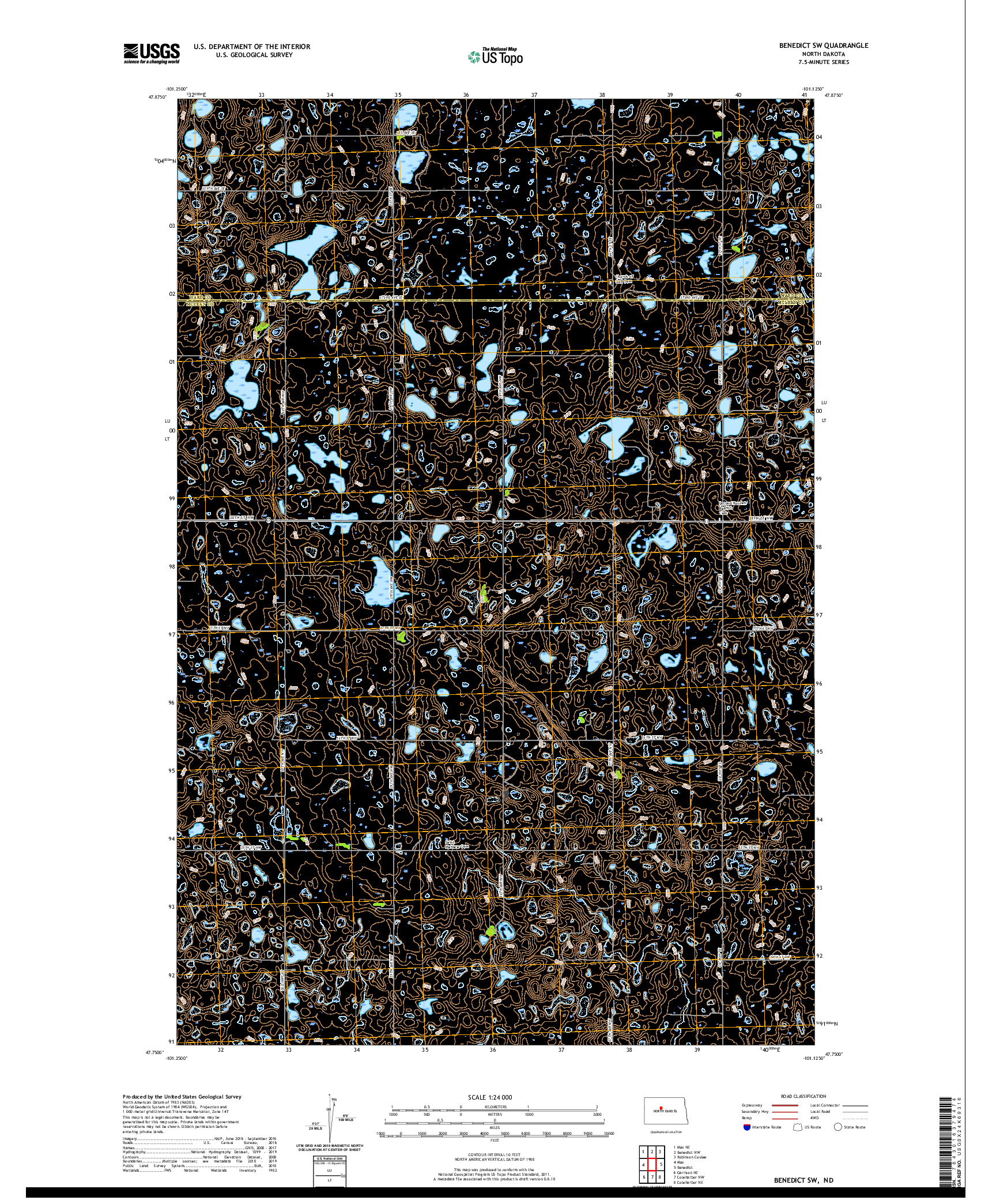 USGS US TOPO 7.5-MINUTE MAP FOR BENEDICT SW, ND 2020