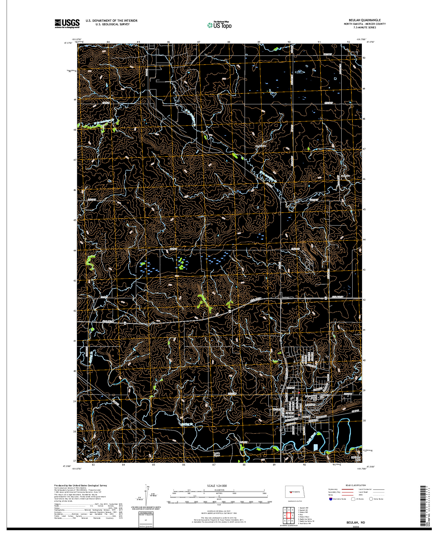 USGS US TOPO 7.5-MINUTE MAP FOR BEULAH, ND 2020