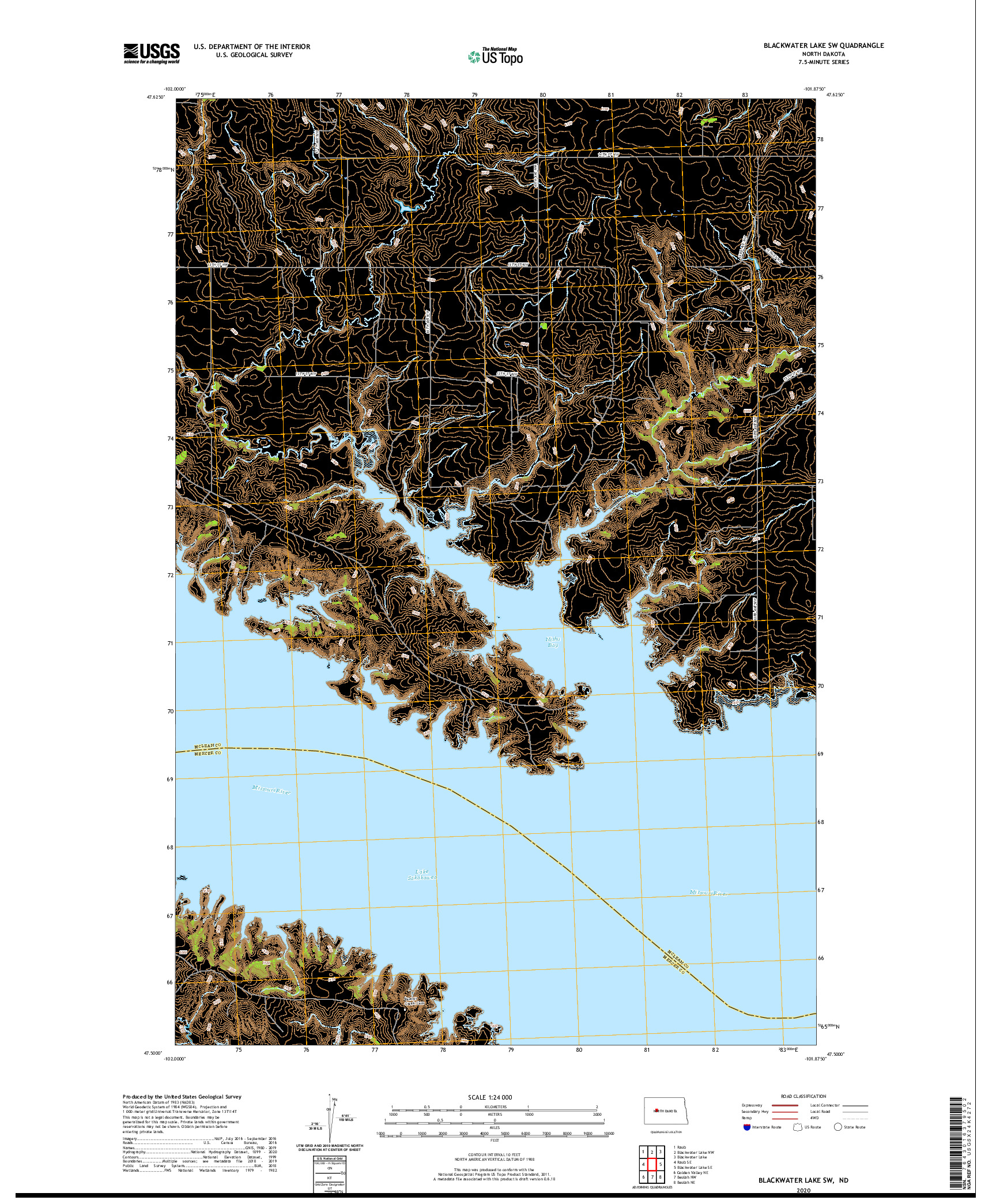 USGS US TOPO 7.5-MINUTE MAP FOR BLACKWATER LAKE SW, ND 2020