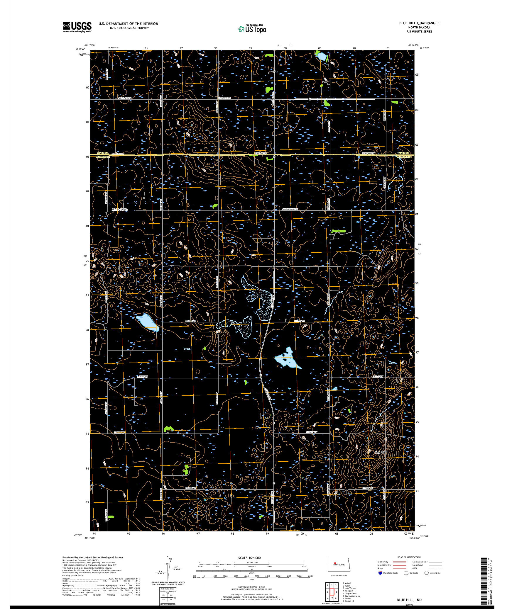 USGS US TOPO 7.5-MINUTE MAP FOR BLUE HILL, ND 2020