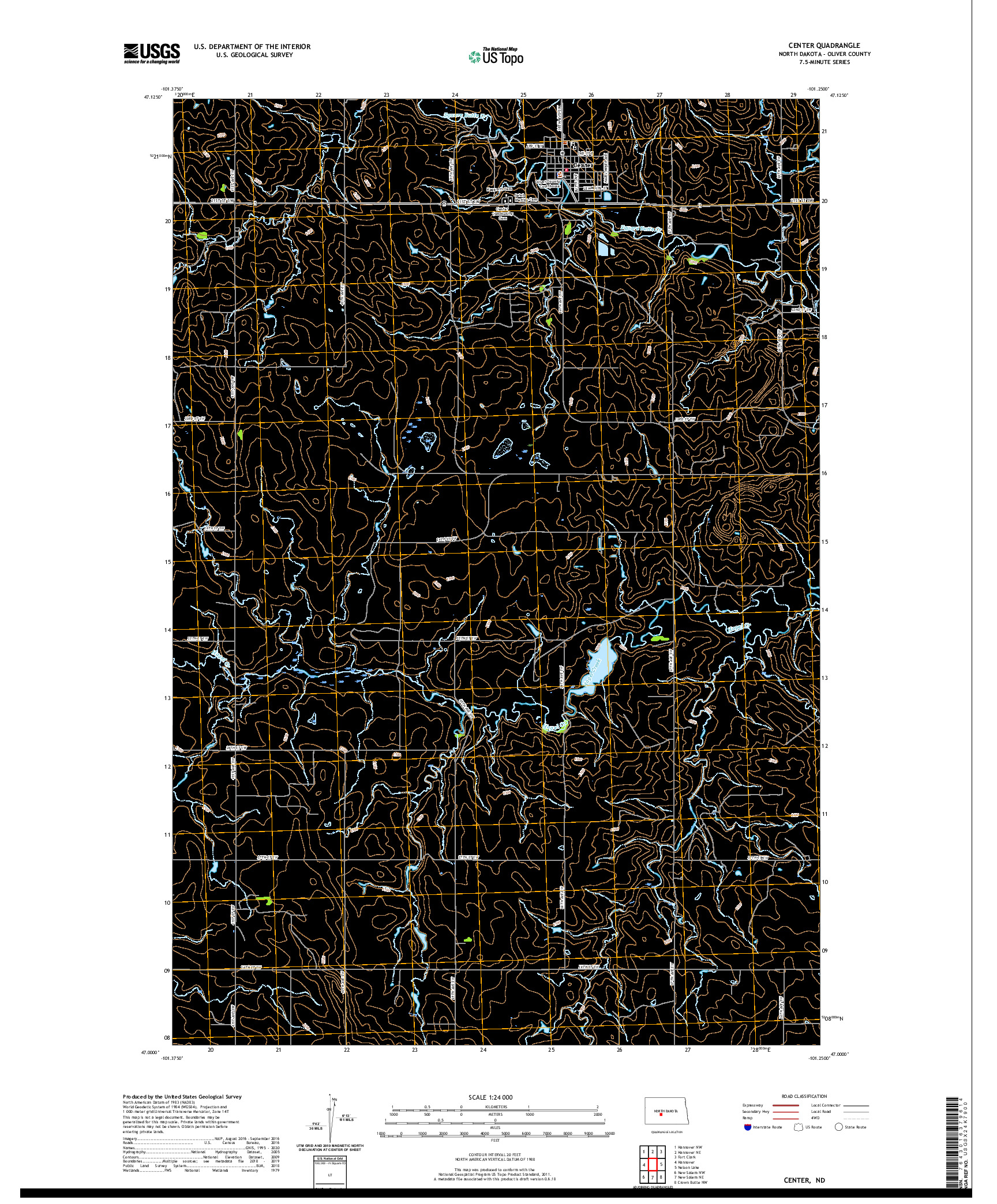 USGS US TOPO 7.5-MINUTE MAP FOR CENTER, ND 2020
