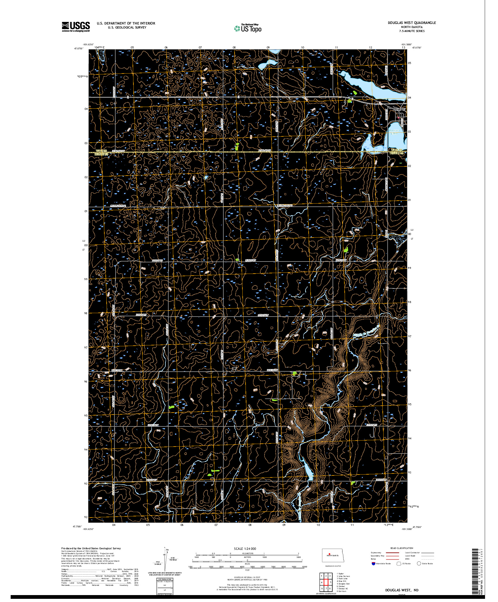 USGS US TOPO 7.5-MINUTE MAP FOR DOUGLAS WEST, ND 2020