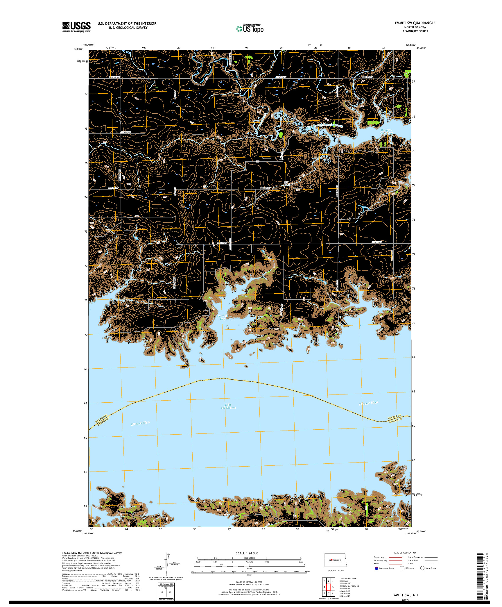 USGS US TOPO 7.5-MINUTE MAP FOR EMMET SW, ND 2020
