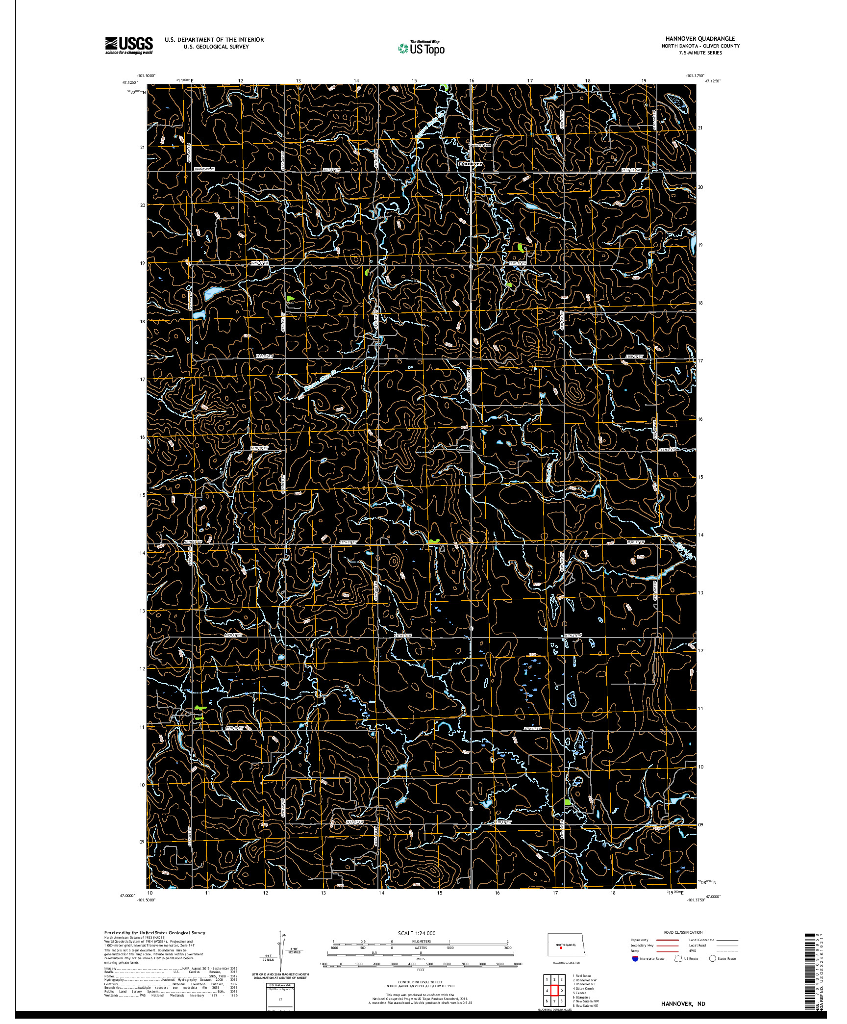 USGS US TOPO 7.5-MINUTE MAP FOR HANNOVER, ND 2020