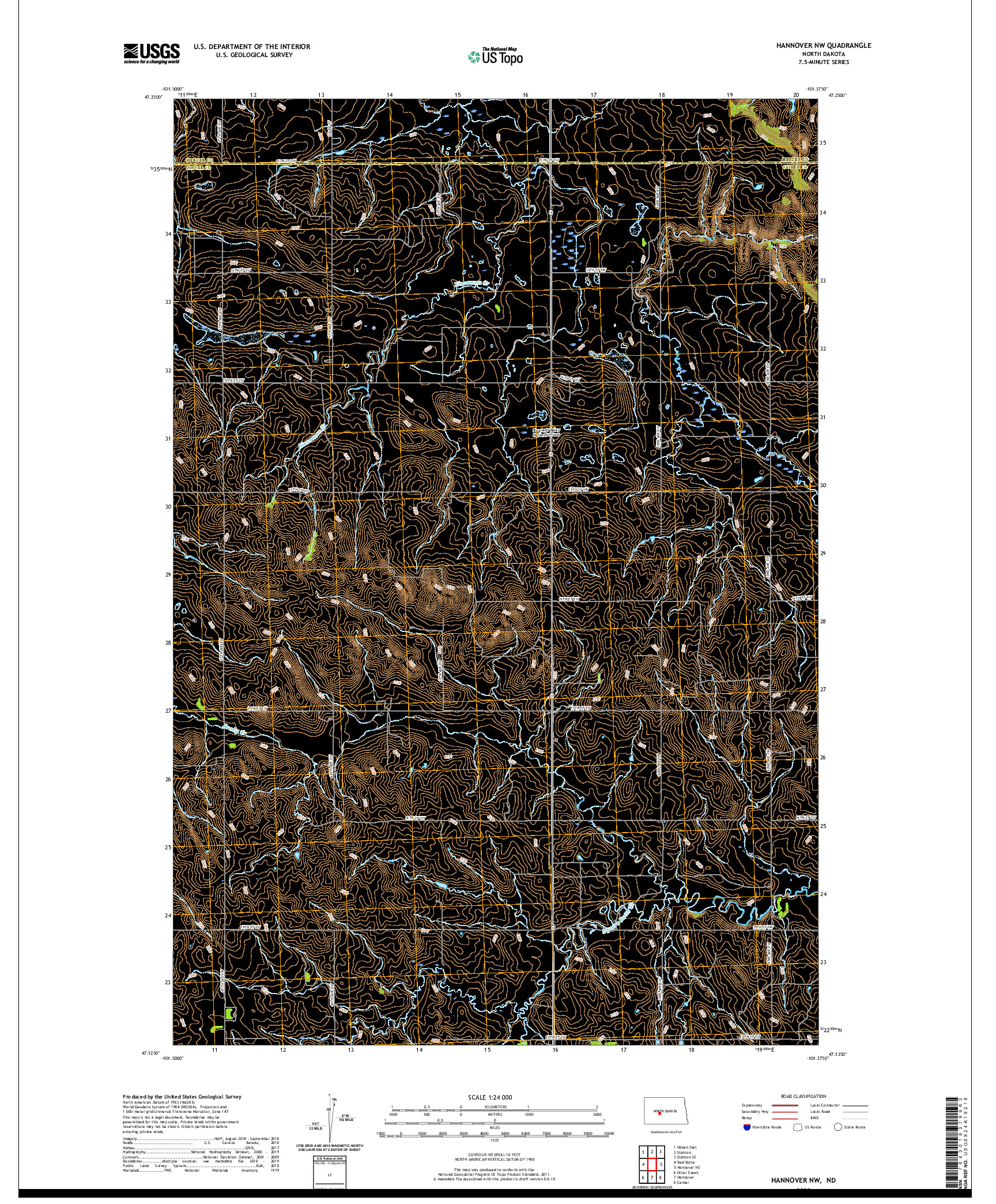 USGS US TOPO 7.5-MINUTE MAP FOR HANNOVER NW, ND 2020