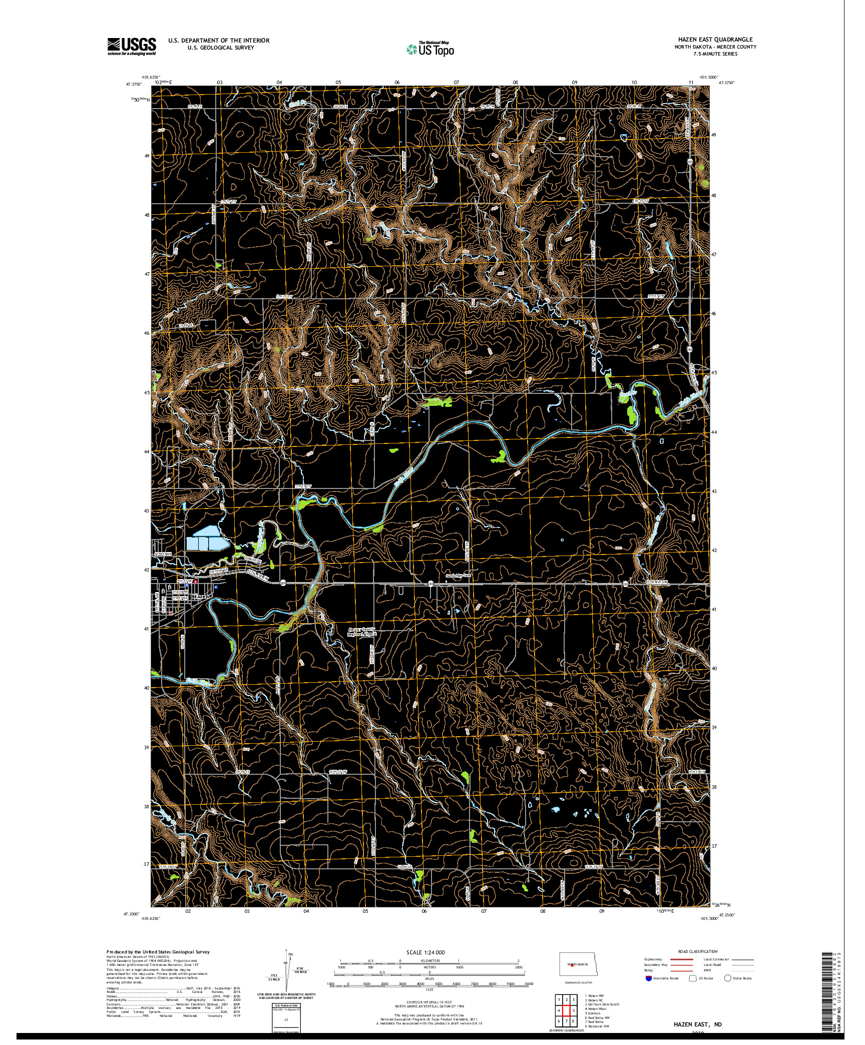 USGS US TOPO 7.5-MINUTE MAP FOR HAZEN EAST, ND 2020