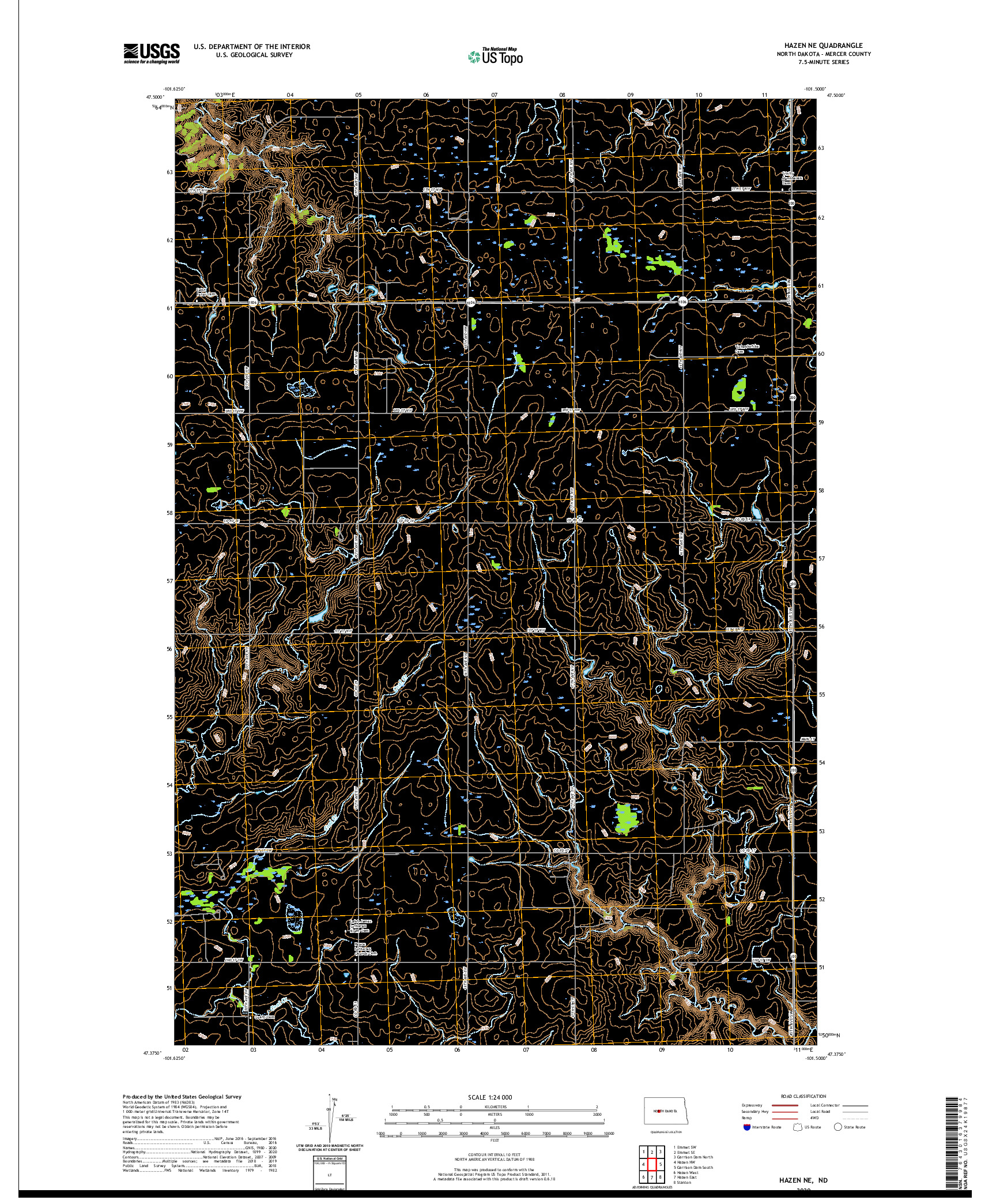 USGS US TOPO 7.5-MINUTE MAP FOR HAZEN NE, ND 2020