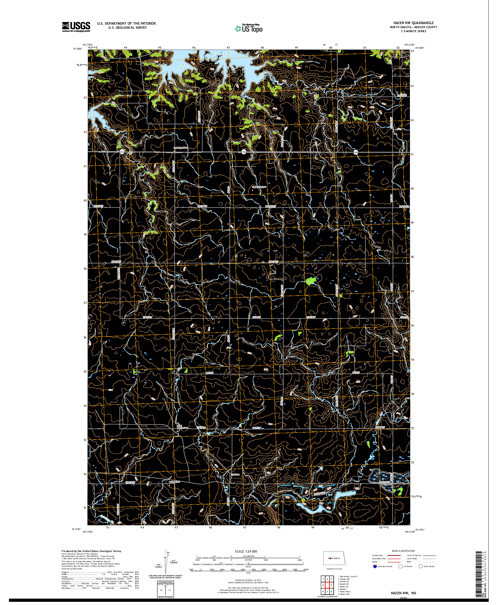 USGS US TOPO 7.5-MINUTE MAP FOR HAZEN NW, ND 2020