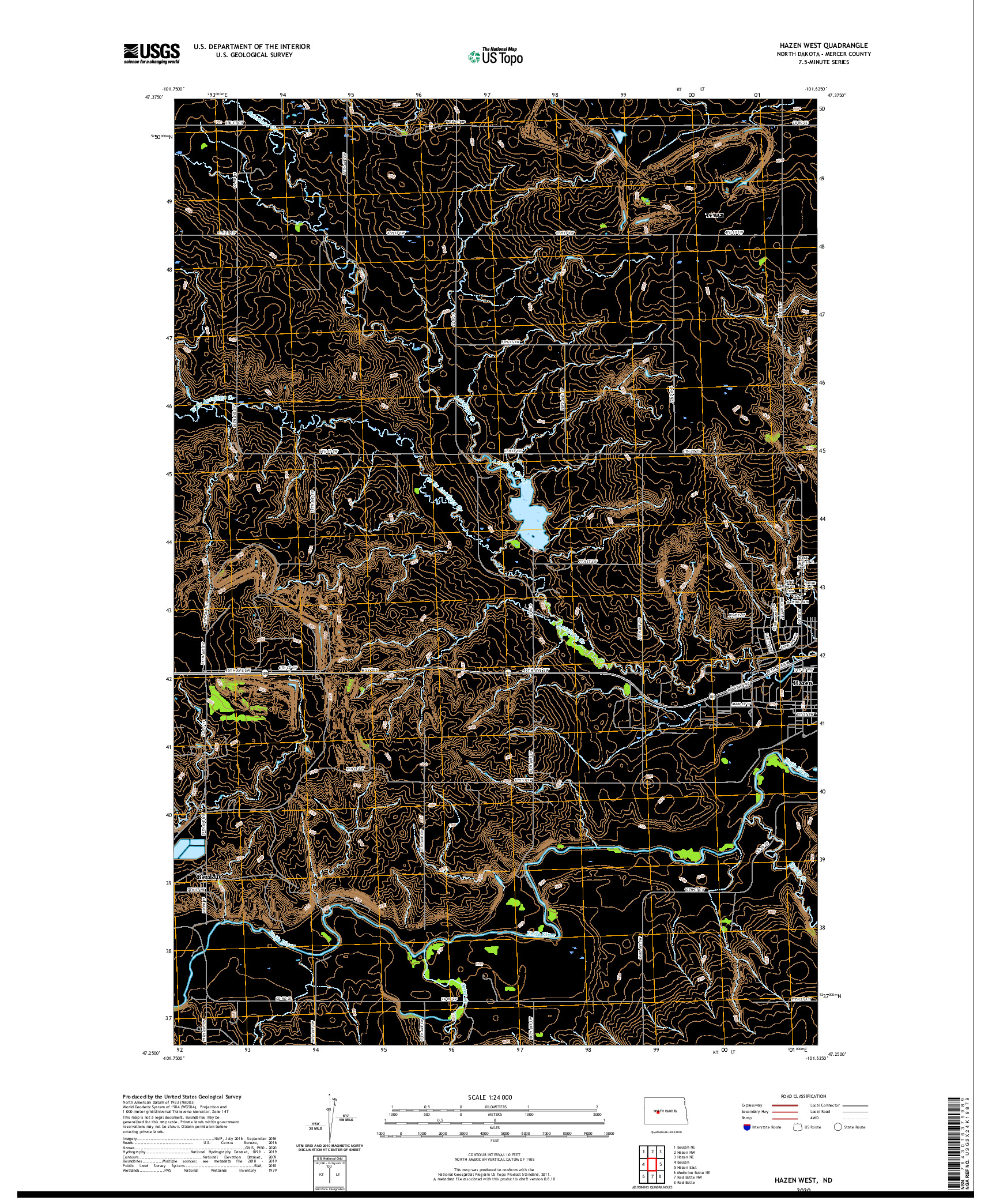 USGS US TOPO 7.5-MINUTE MAP FOR HAZEN WEST, ND 2020