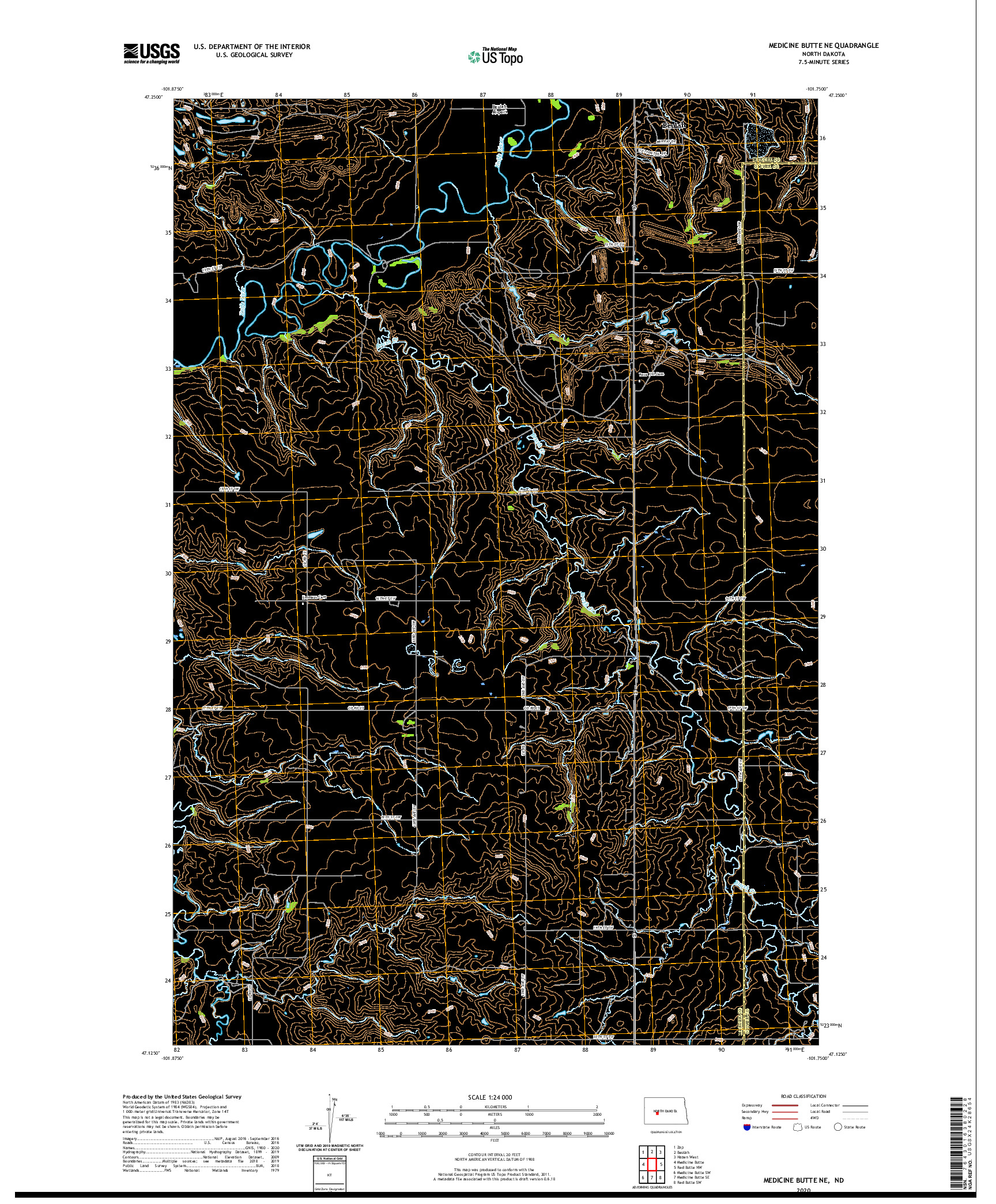 USGS US TOPO 7.5-MINUTE MAP FOR MEDICINE BUTTE NE, ND 2020