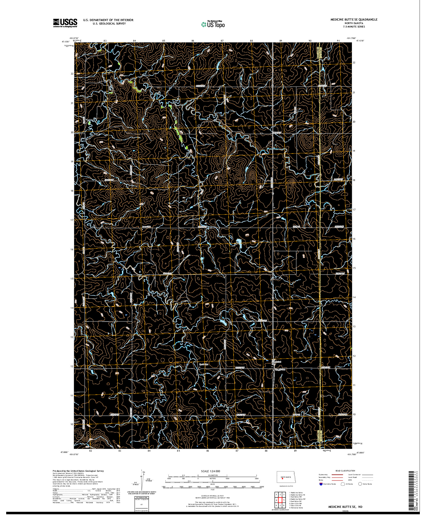 USGS US TOPO 7.5-MINUTE MAP FOR MEDICINE BUTTE SE, ND 2020